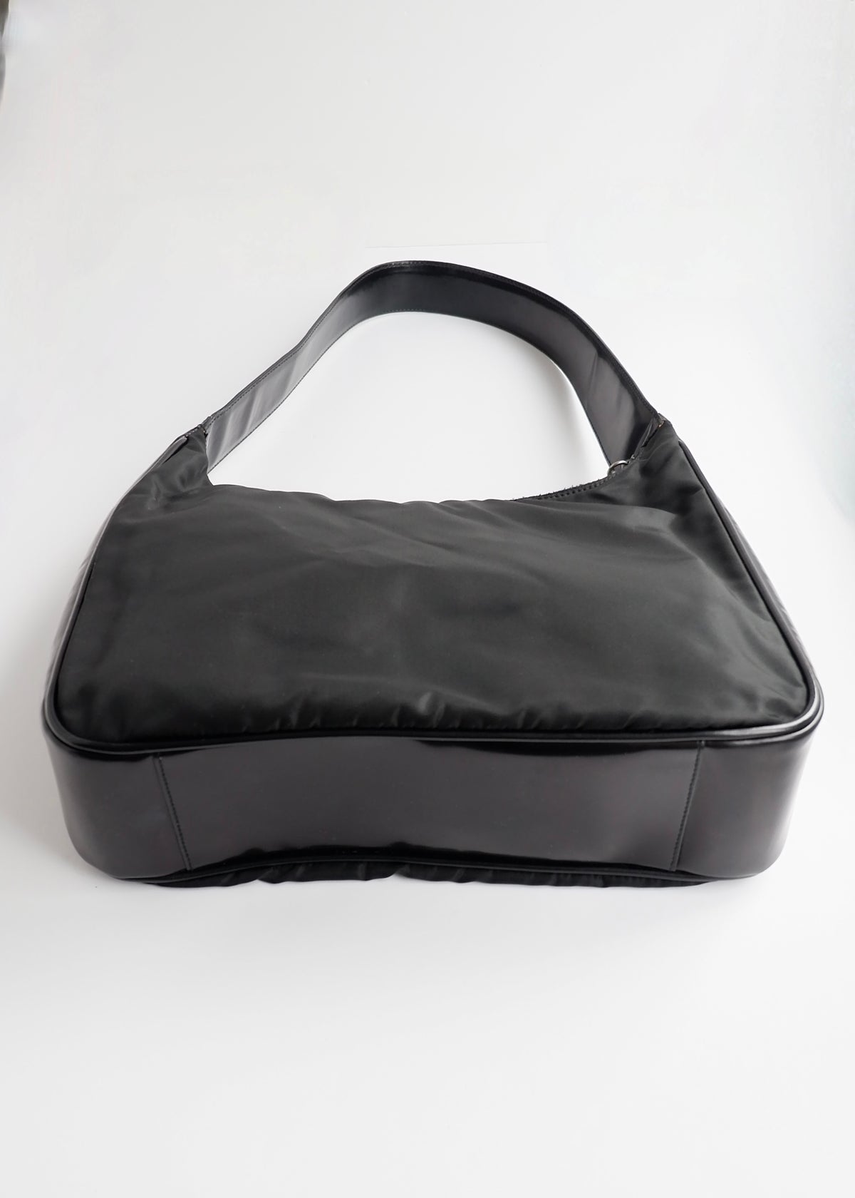 Preowned Prada Black Nylon/ Patent Leather Hobo Shoulder Bag