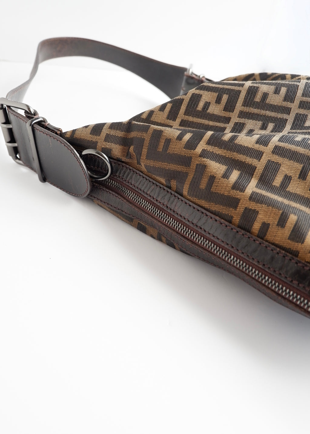 Authentic Preowned Fendi Tobacco Zucca Canvas and Leather Oyster Hobo Shoulder Bag