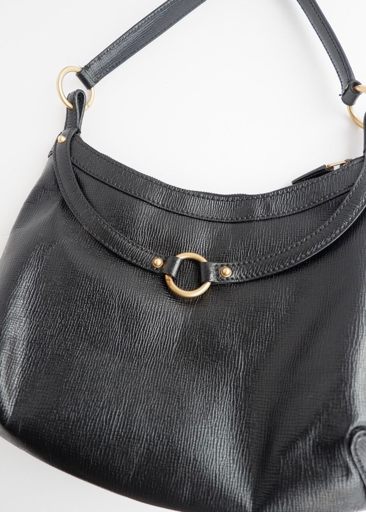 Sac à bandoulière Gucci d'occasion authentique en cuir noir avec mors