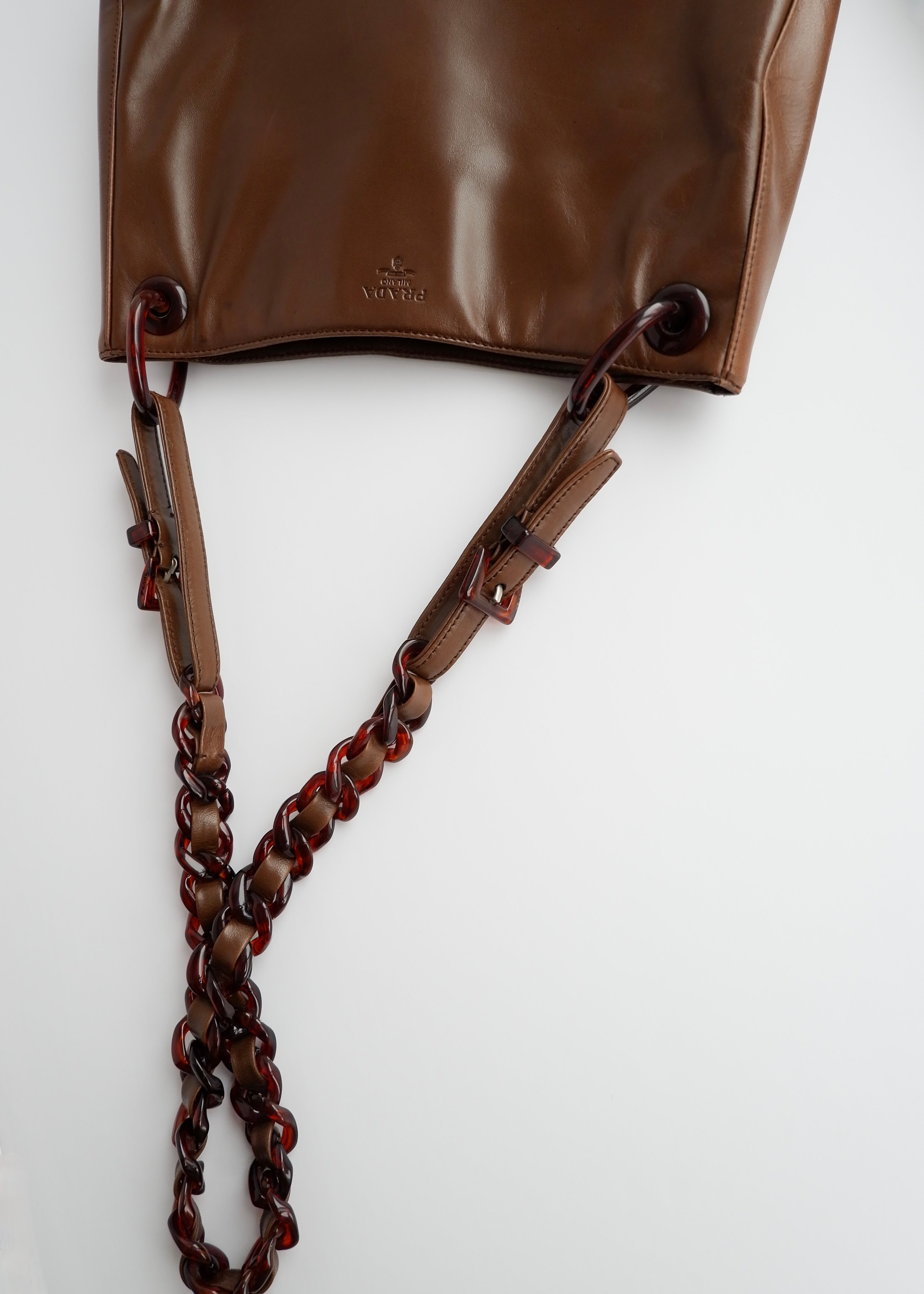 Authentic Preowned Prada Brown Leather Tortoise Chain Shoulder Bag