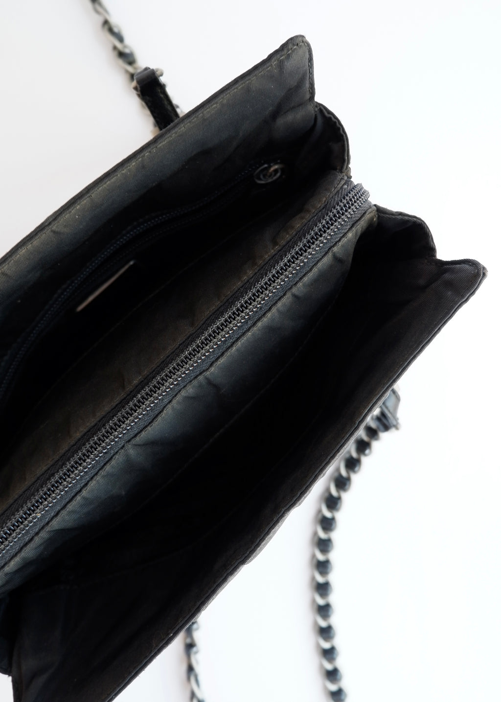 Authentic Preowned Prada Black Nylon/ Leather Metal Chain Shoulder Bag