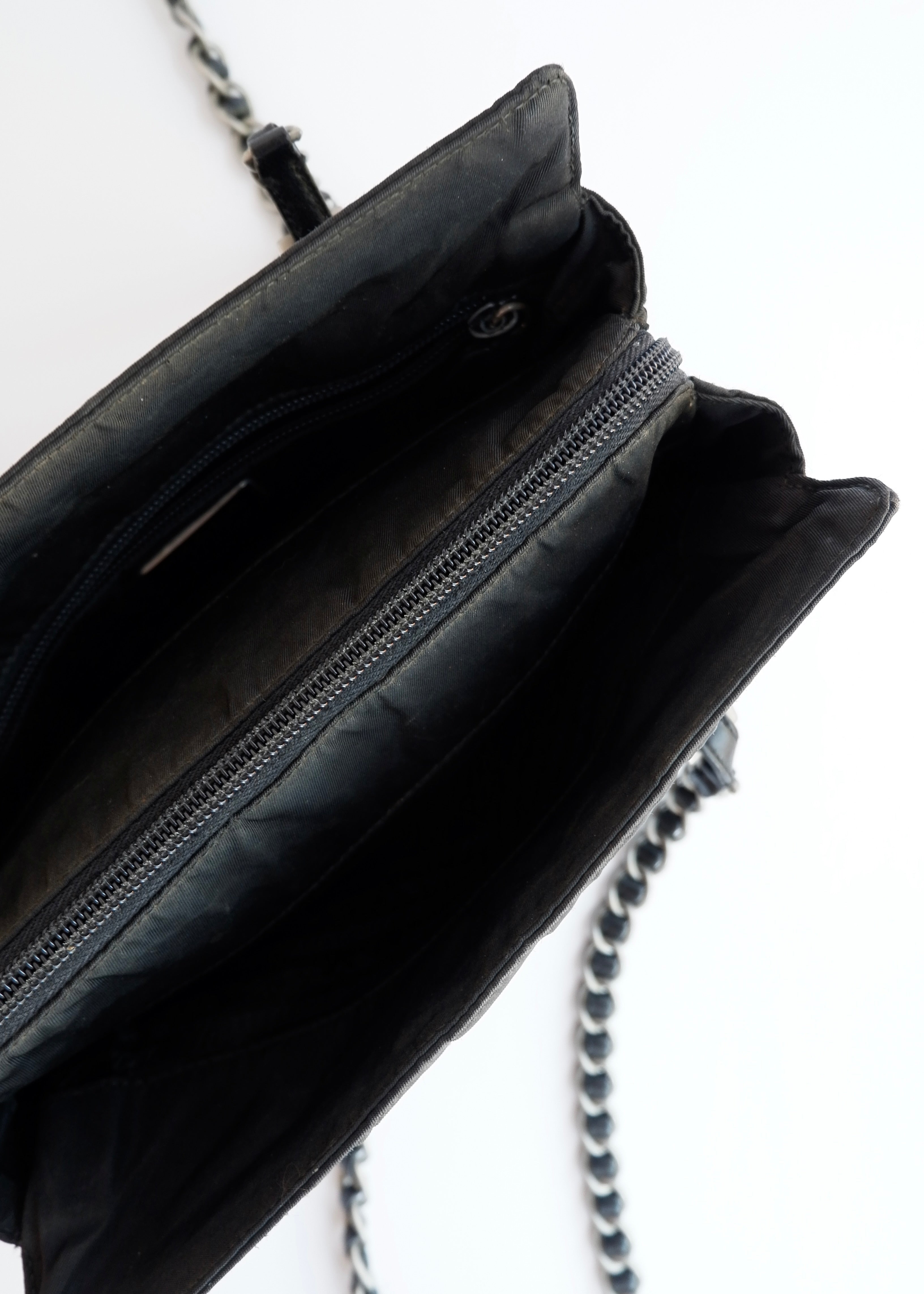 Authentic Preowned Prada Black Nylon/ Leather Metal Chain Shoulder Bag