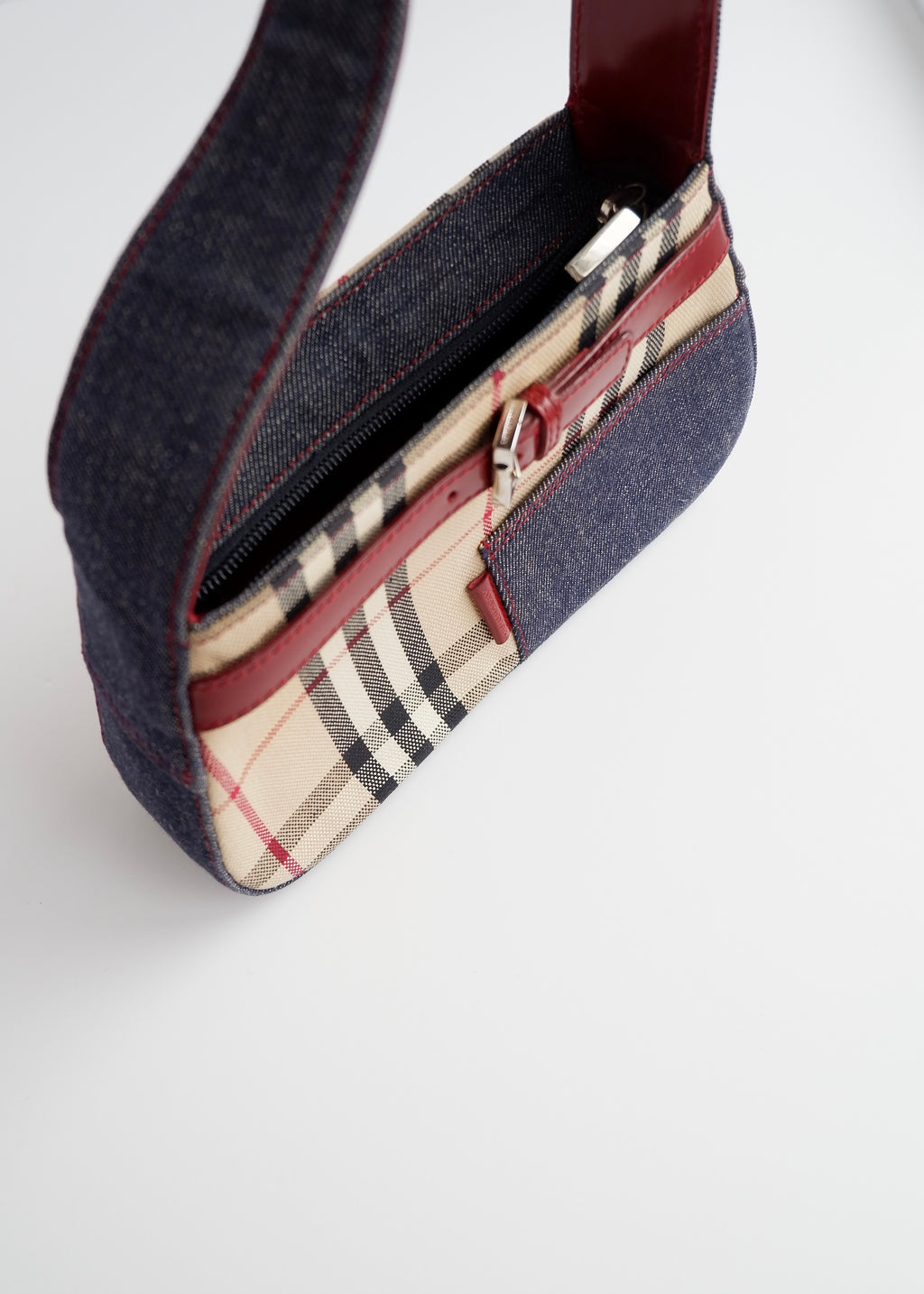 Sac porté épaule Burberry Novacheck/Denim vintage authentique d'occasion