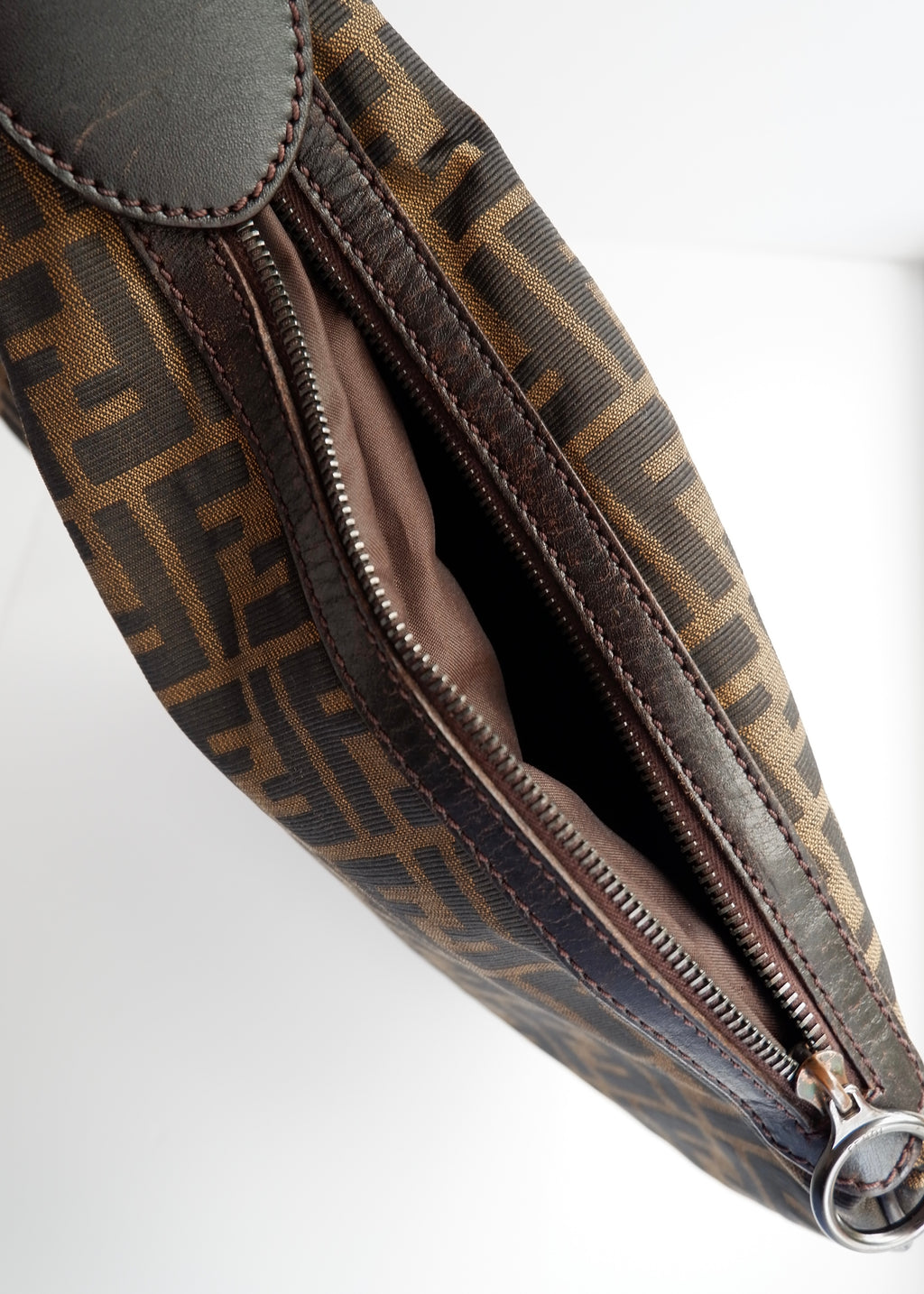 Authentic Preowned Fendi Tobacco Zucca Canvas and Leather Oyster Hobo Shoulder Bag