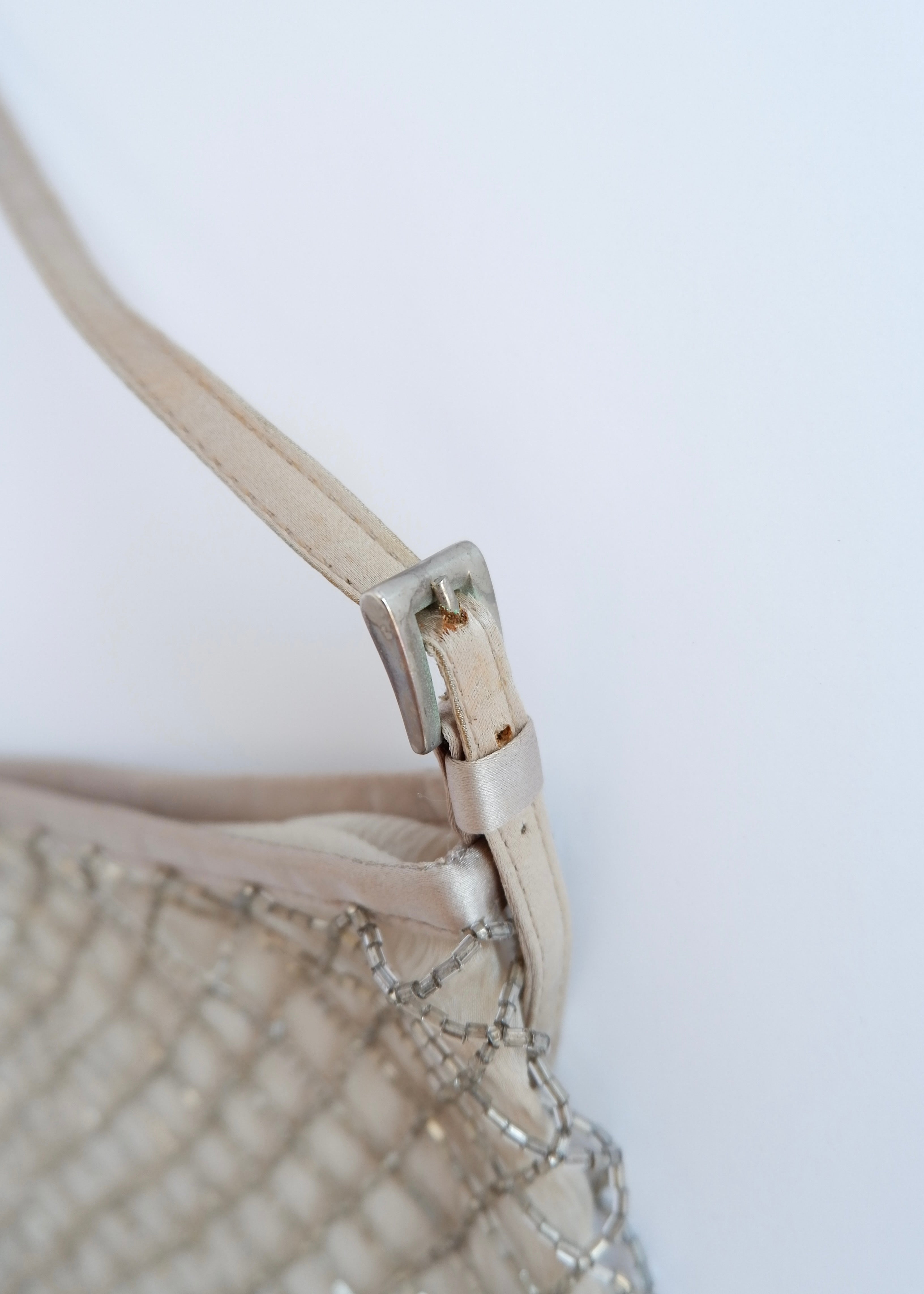 Authentic Preowned Prada Champagne Satin Beaded Shoulder Bag