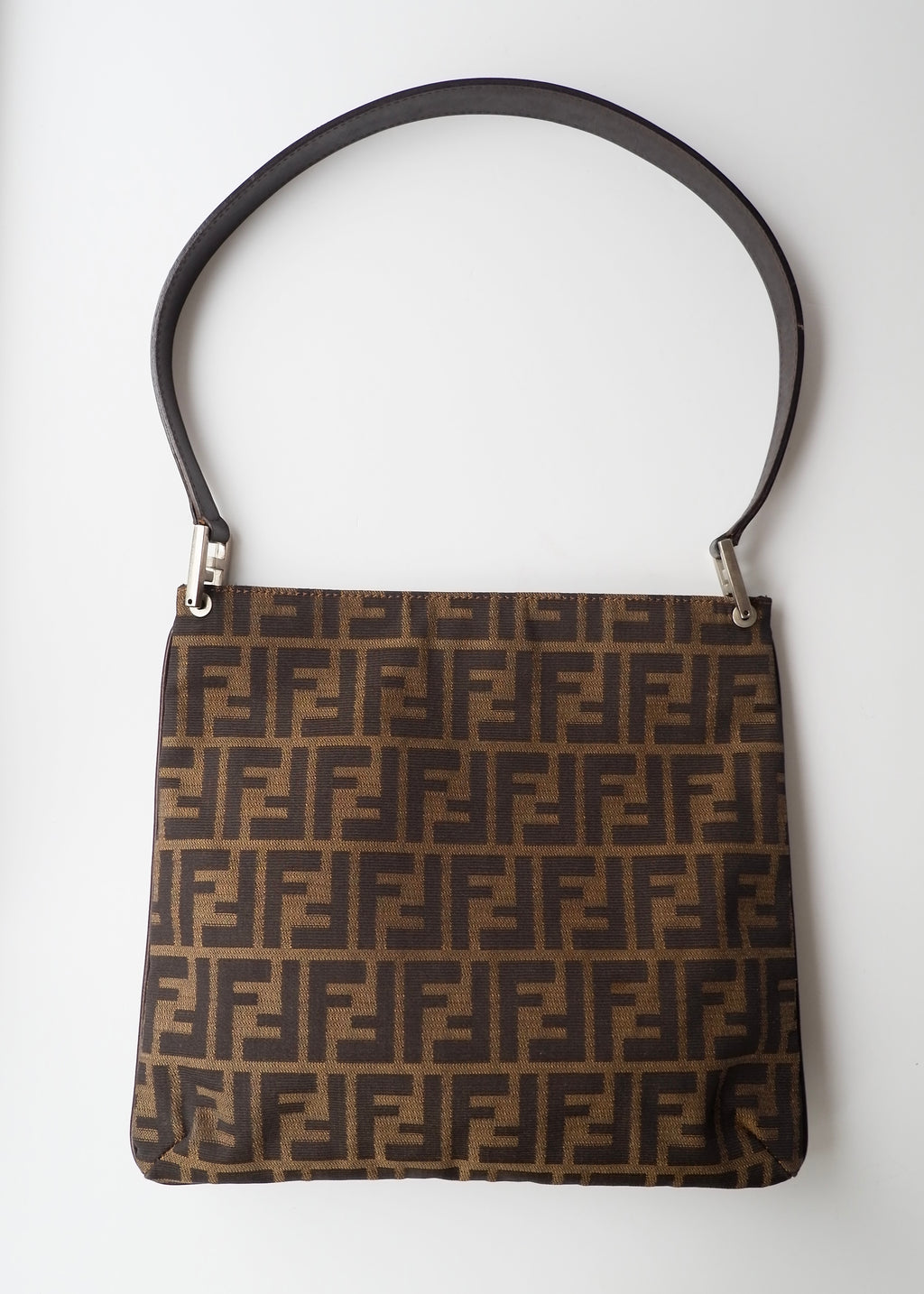 Preowned Vintage Fendi Brown Zucca Canvas/ Leather Shoulder Bag