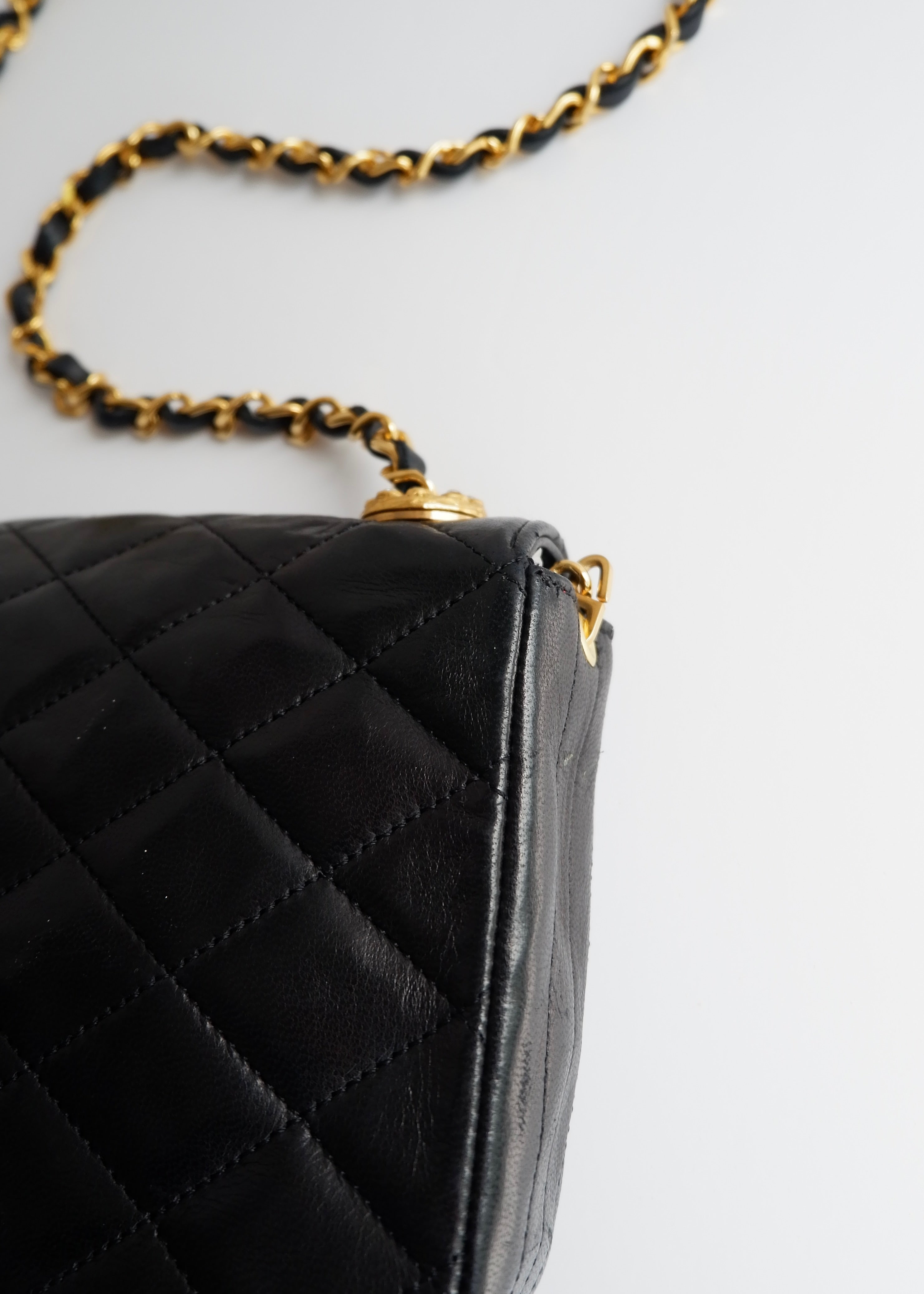 Authentic Preowned Vintage Chanel Black Lambskin Quilted Single Flap Crystal CC Logo Bag GHW