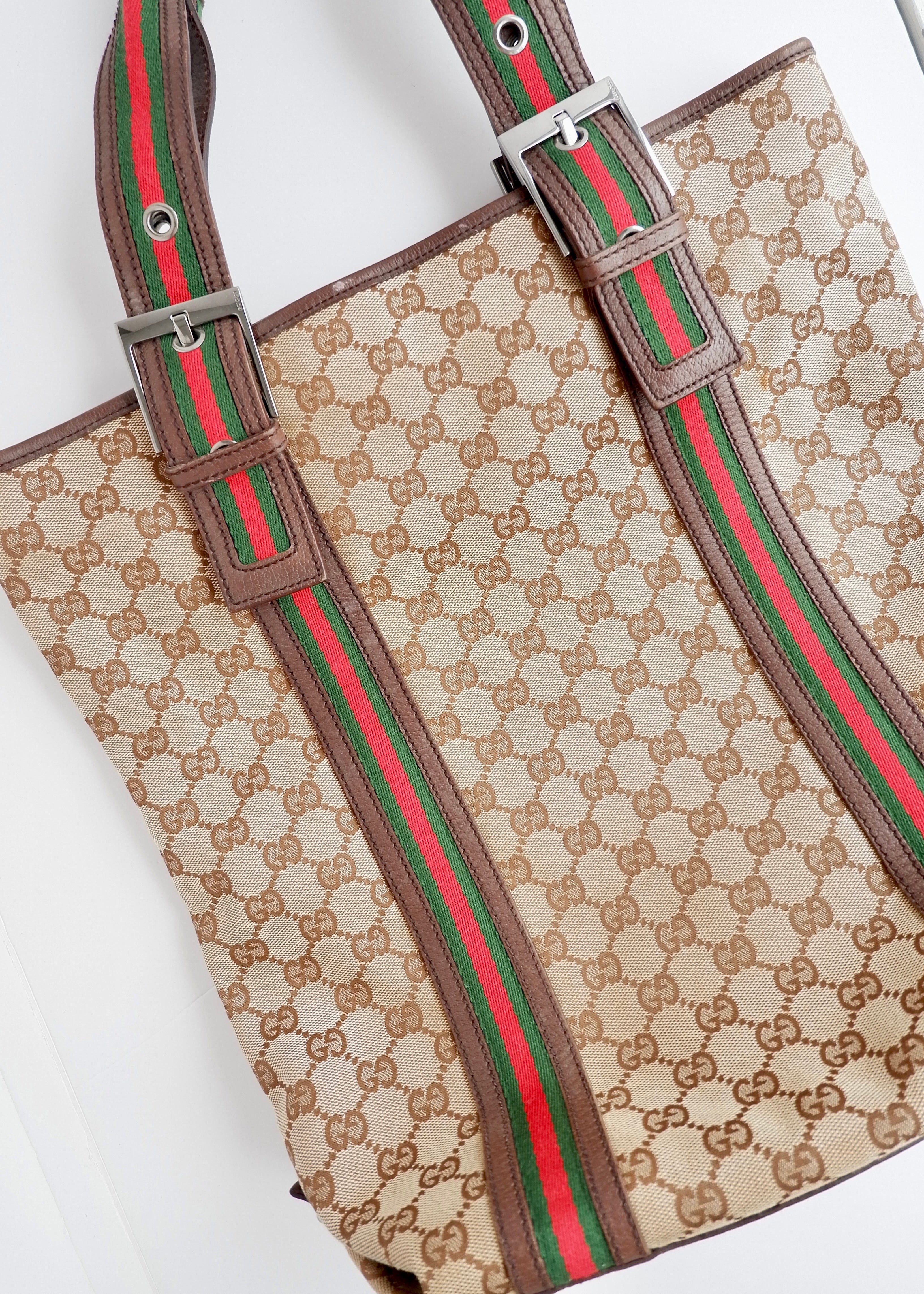 Authentic Preowned Gucci GG Cavnas Sherry Line Tote Bag