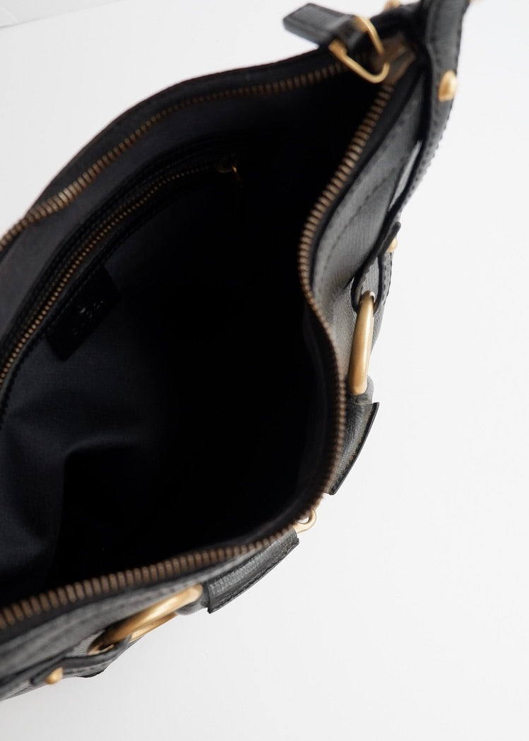 Sac à bandoulière Gucci d'occasion authentique en cuir noir avec mors