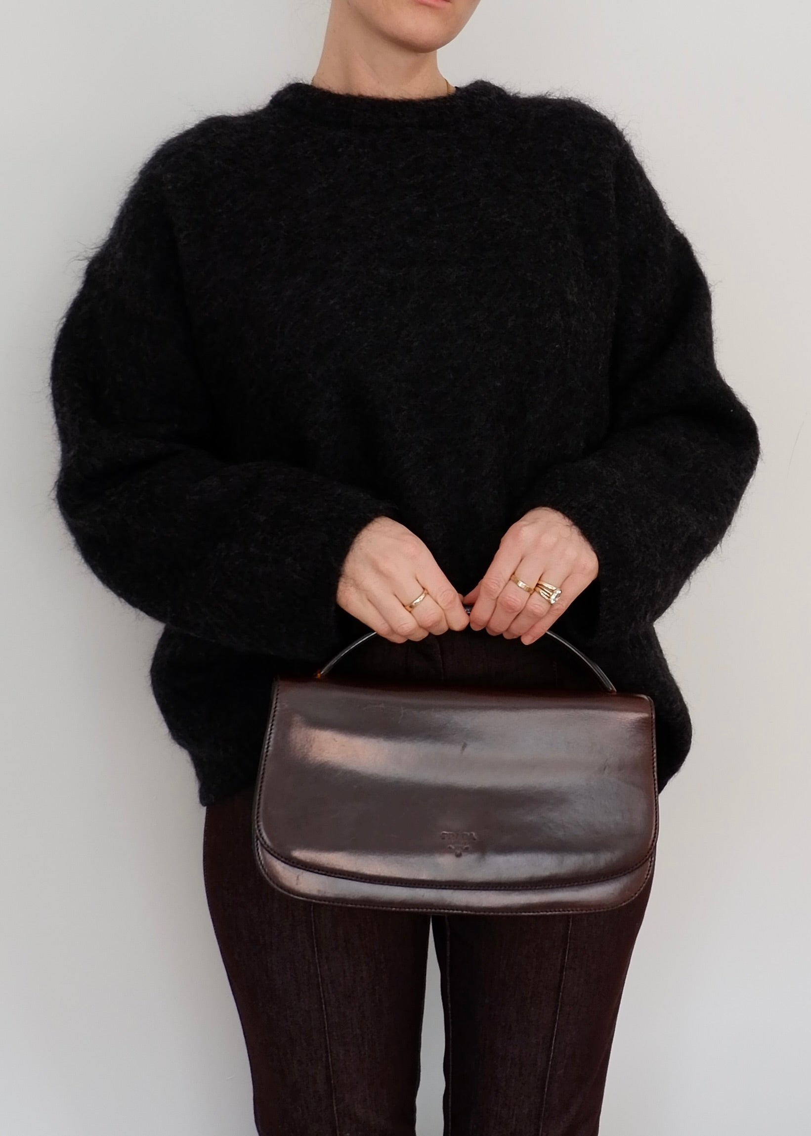 Authentic Preowned Vintage Prada Brown Leather Top Handle Bag