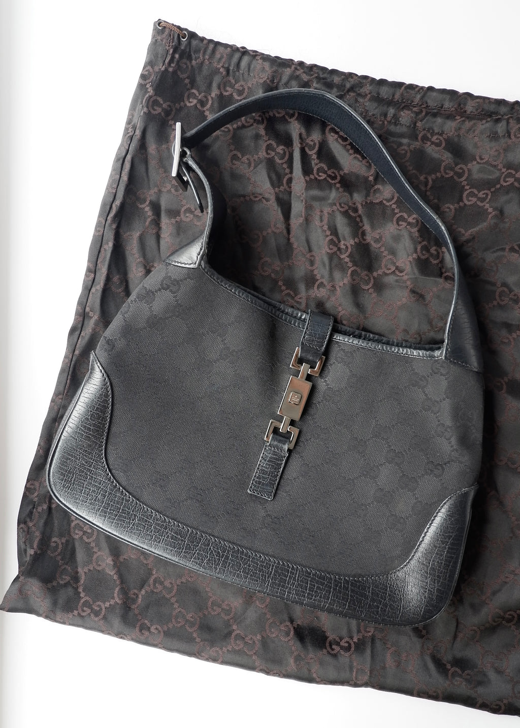 Preowned Gucci Black GG Canvas/ Leather Jackie Shoulder Bag
