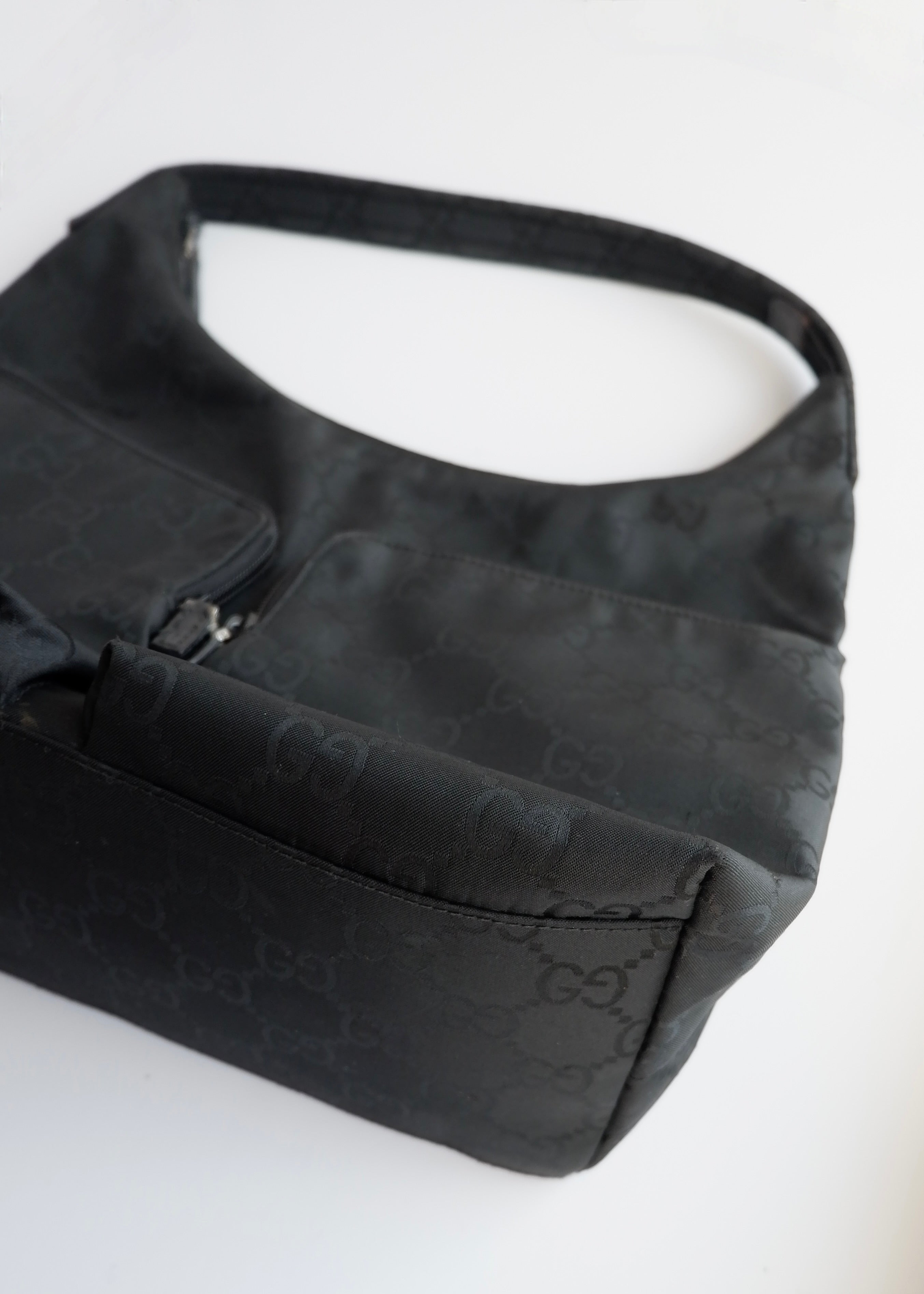 Authentic Preowned Gucci Black GG Nylon Side Pocket Shoulder Bag