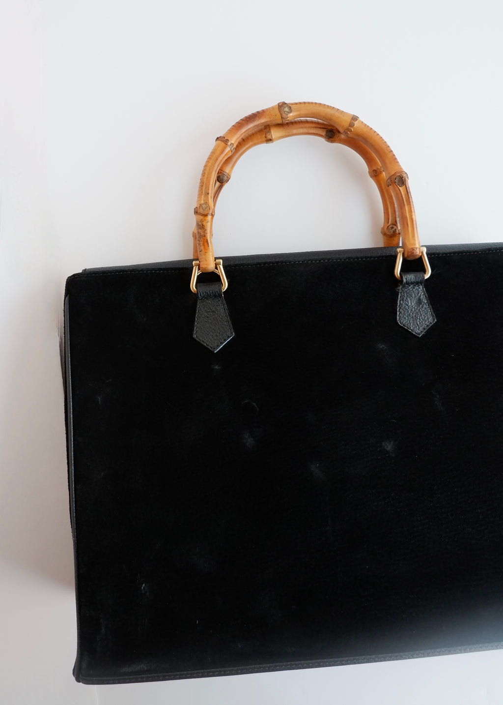 Authentic Preowned Vintage Gucci Black Suede/Leather Bamboo Two Way Tote