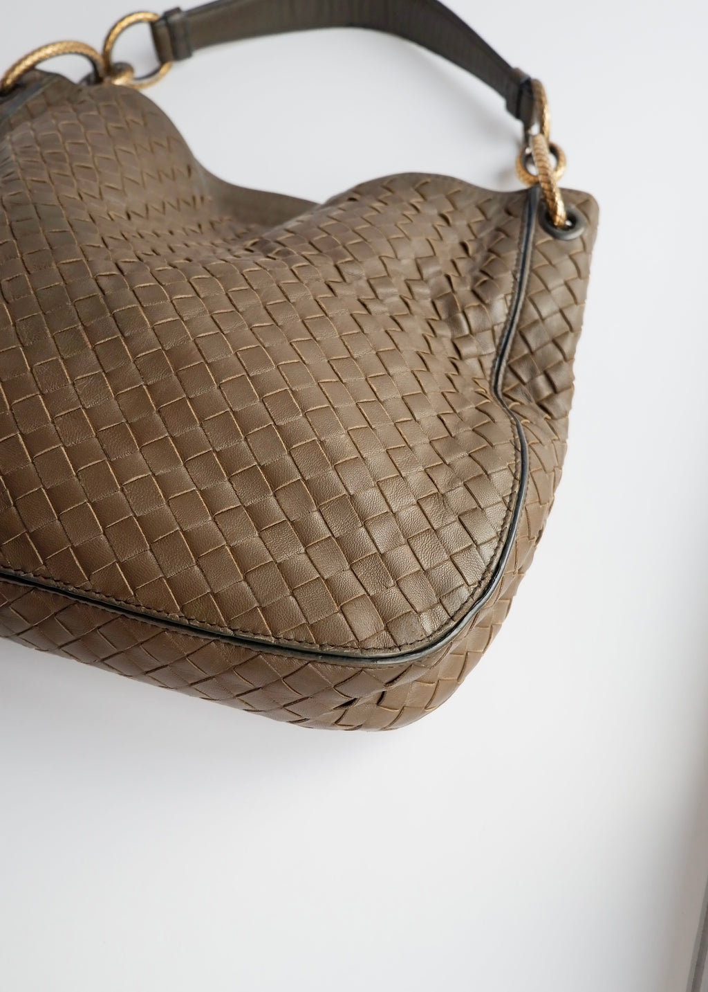 Authentic Preowned Bottega Veneta Intrecciato Khaki Shoulder Bag