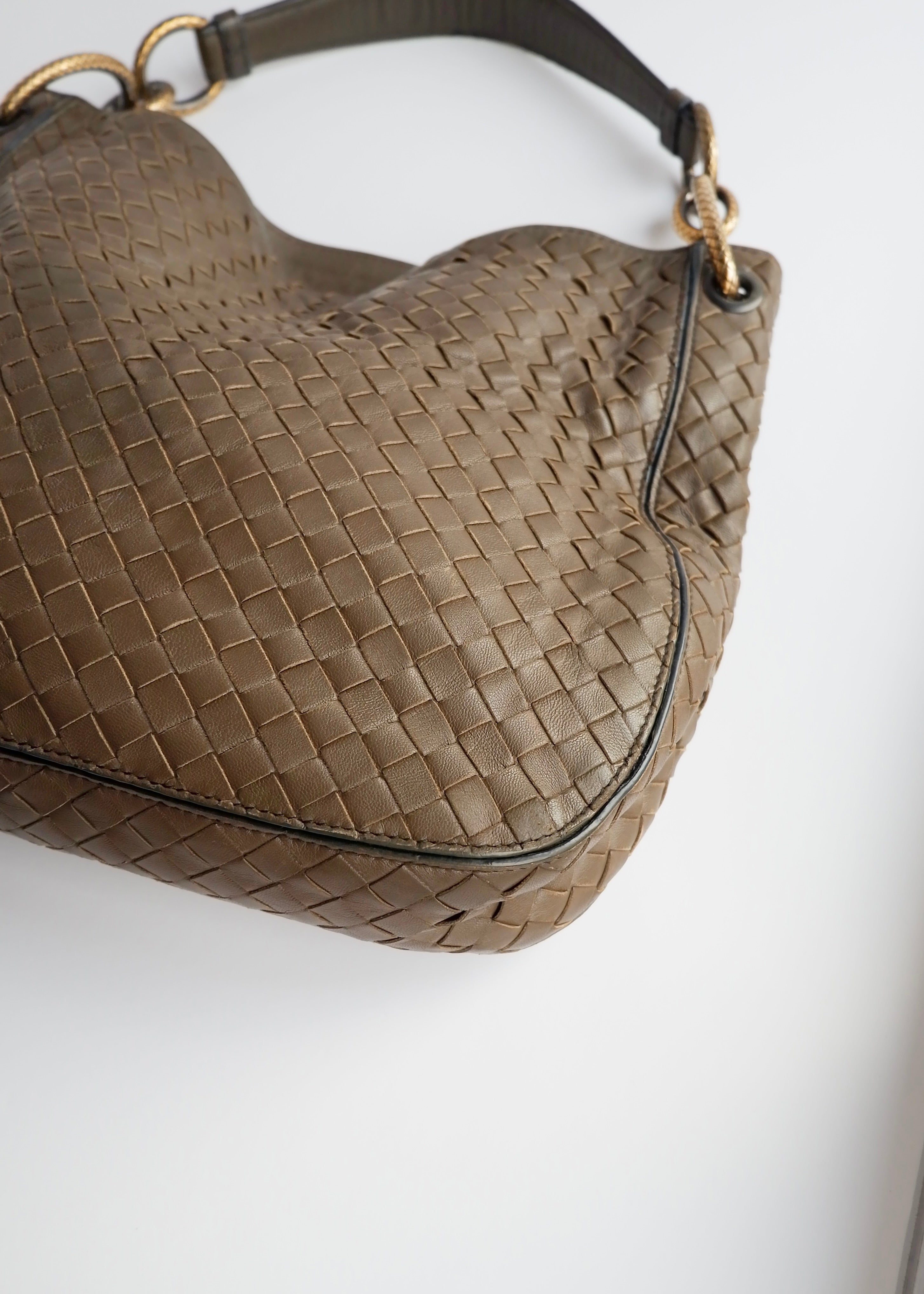 Authentic Preowned Bottega Veneta Intrecciato Khaki Shoulder Bag