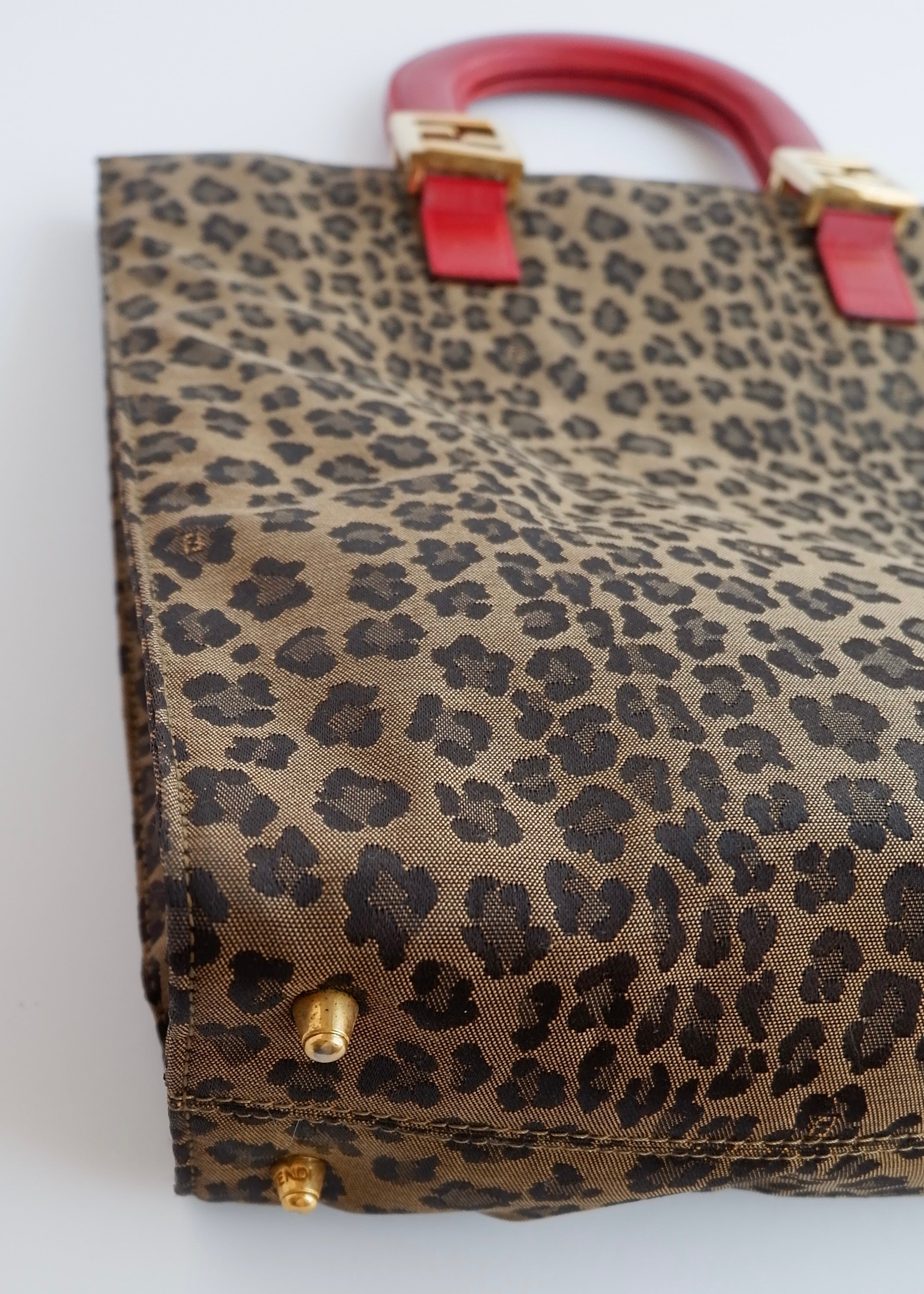Authentique sac cabas Fendi vintage d'occasion en toile/cuir imprimé animal avec poignée supérieure