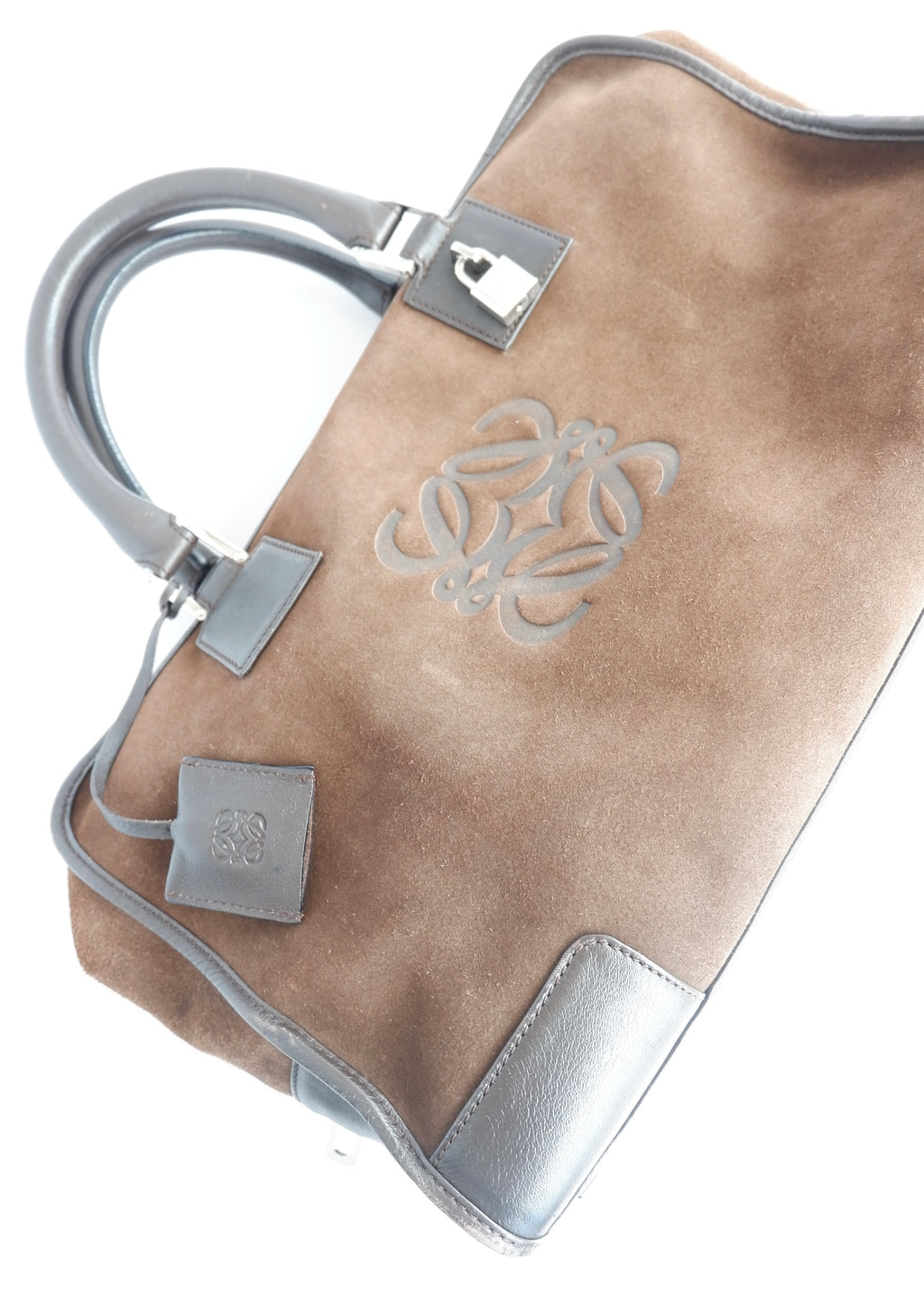 Authentique Sac à main vintage Loewe Amazona en daim et cuir marron pré-adoré