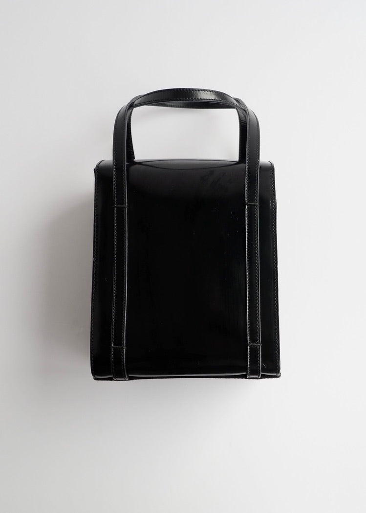 Authentic Preowned Prada Black Patent Leather/Nylon Top Handle Bag
