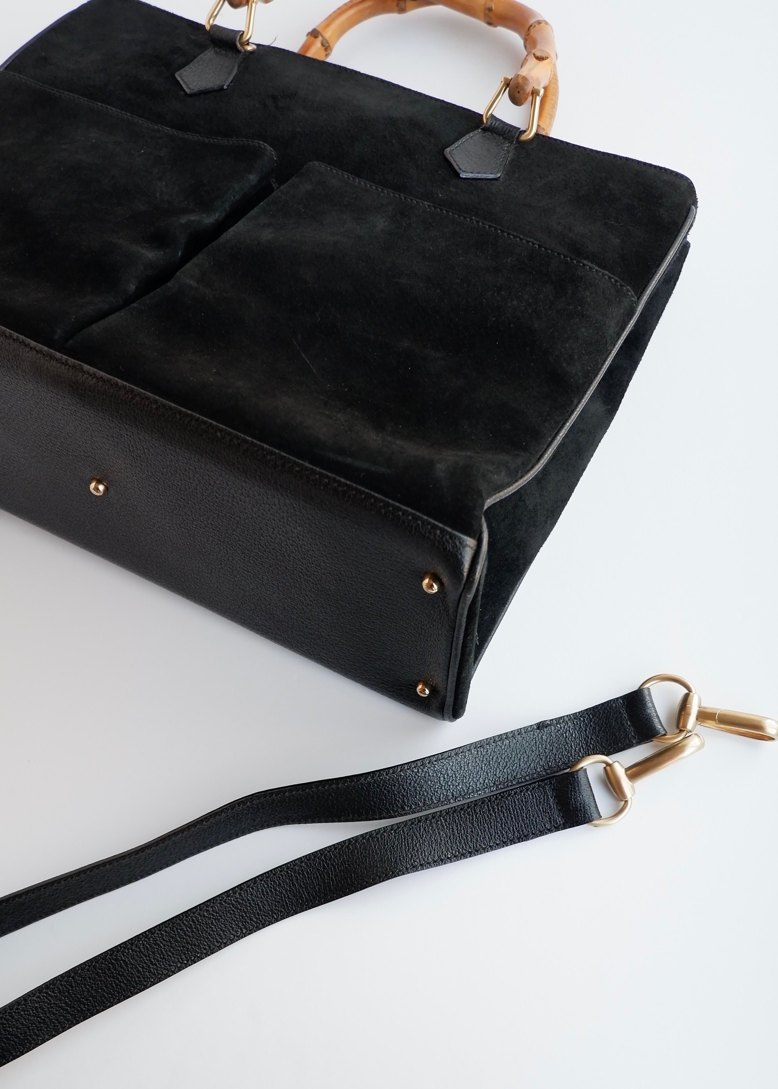 Authentic Preowned Vintage Gucci Black Suede/Leather Bamboo Two Way Tote