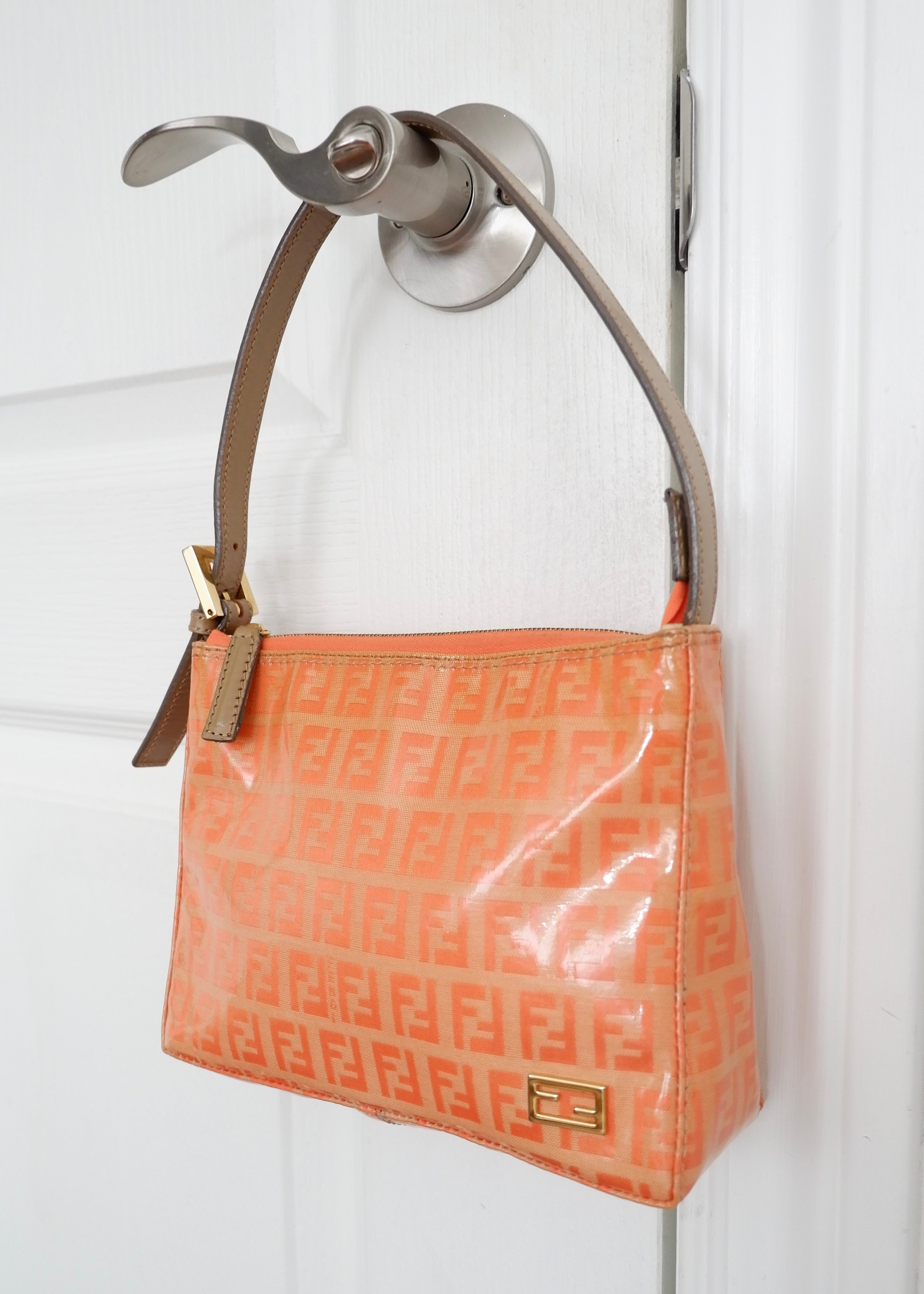 Authentique sac micro bandoulière Fendi Orange Zucchino en toile enduite d'occasion