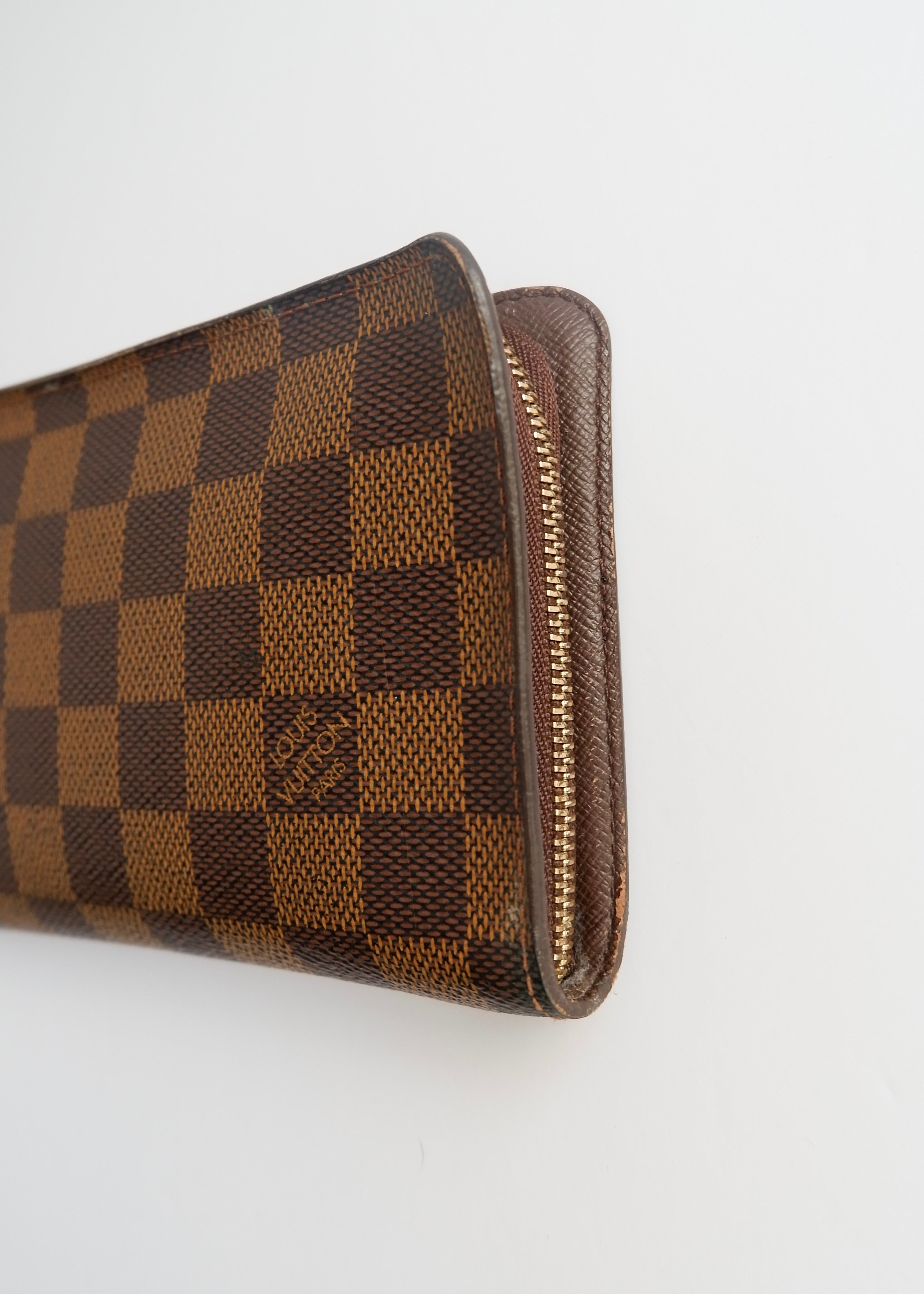Preowned Louis Vuitton Brown Damier Ebene Long Zip Around Wallet