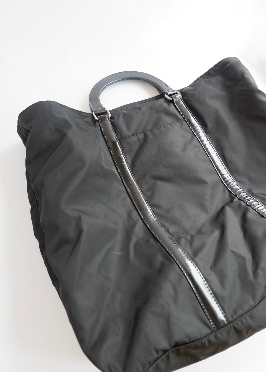 Preowned Prada Black Nylon/Leather Two Way Messenger Tote