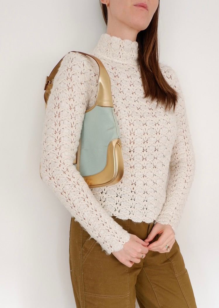 Authentique sac à bandoulière Gucci Jackie bleu/doré d'occasion