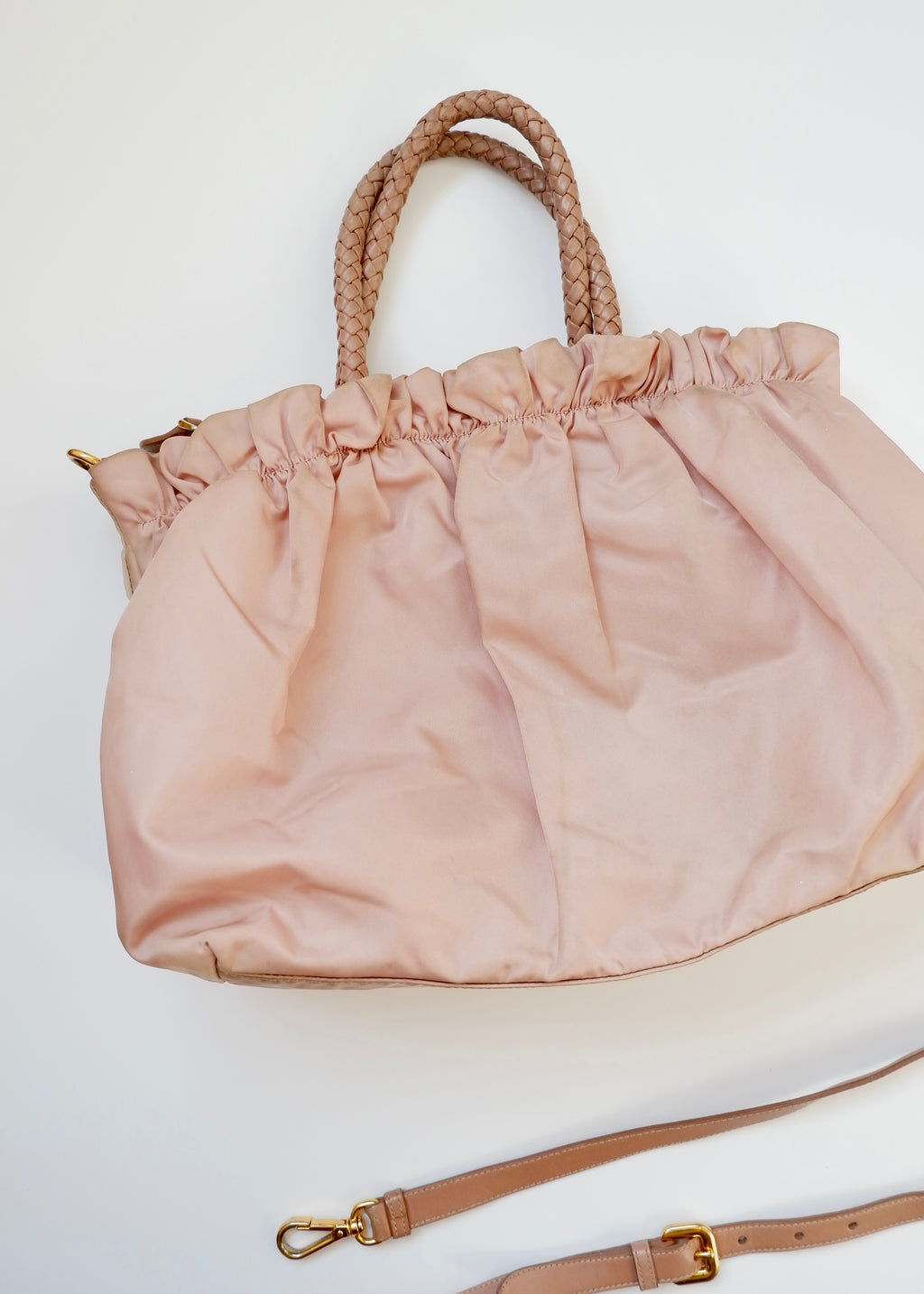 Sac Prada en nylon rose poudré deux en un authentique et d'occasion