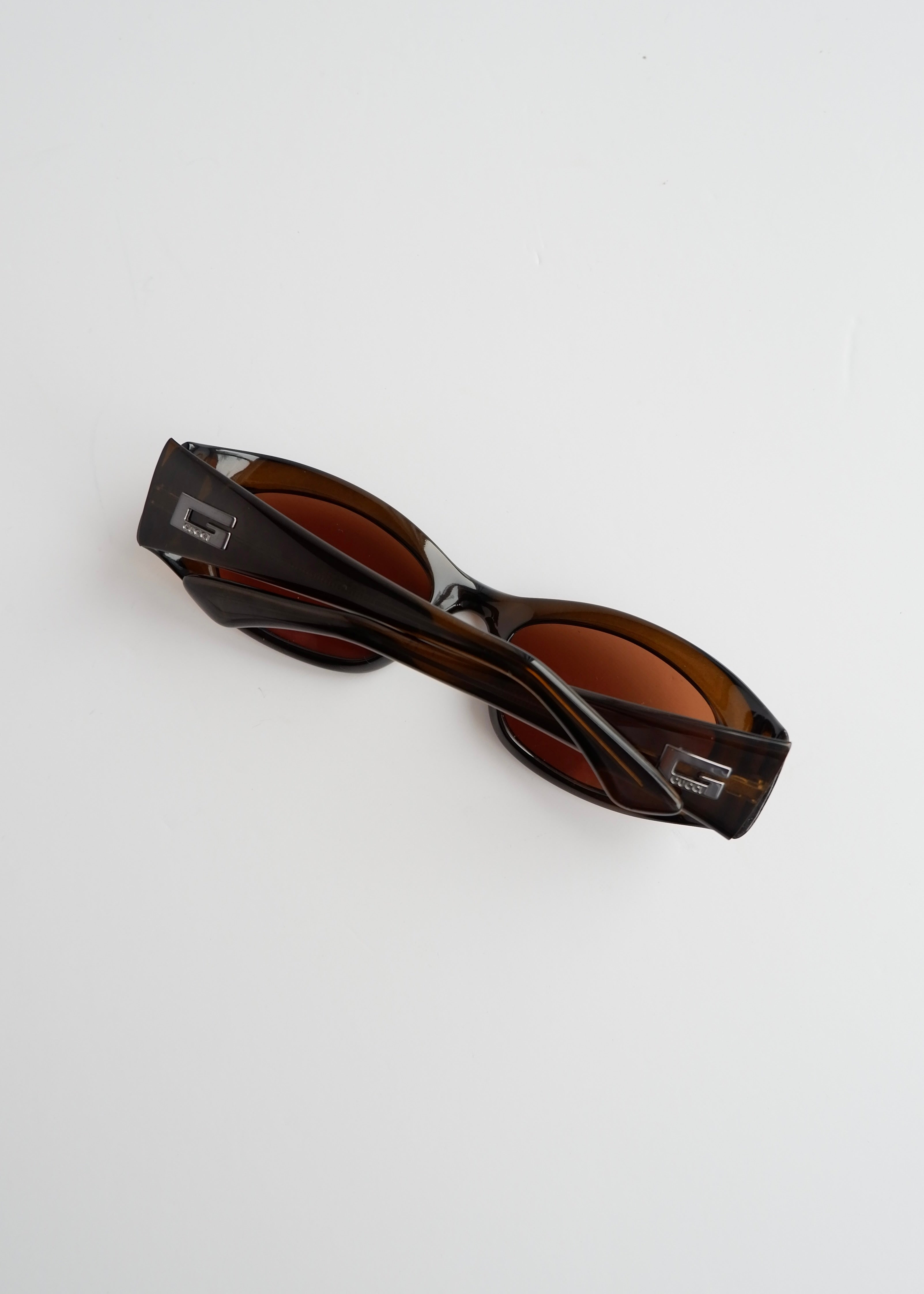 Authentiques lunettes de soleil Gucci d'occasion en acétate marron à monture carrée