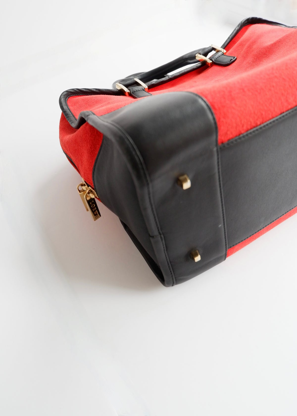 Preowned Loewe Red/Black Suede Amazona Handbag