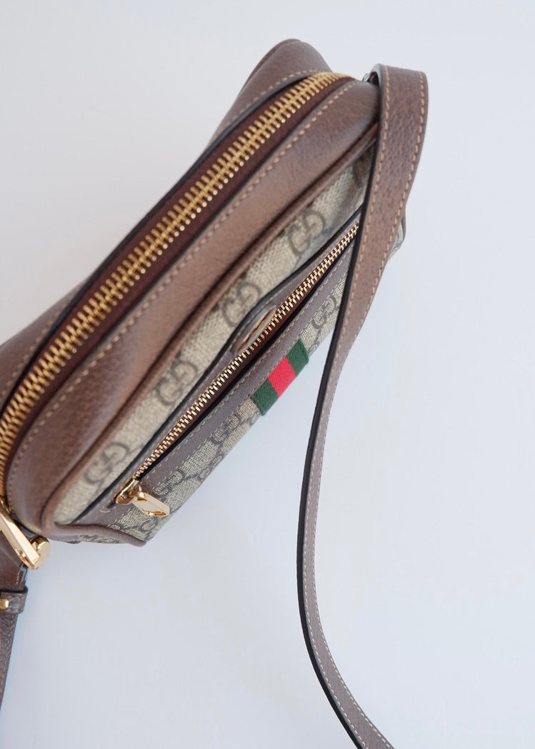 Authentique Sac bandoulière mini Ophidia Gucci en toile GG marron d'occasion