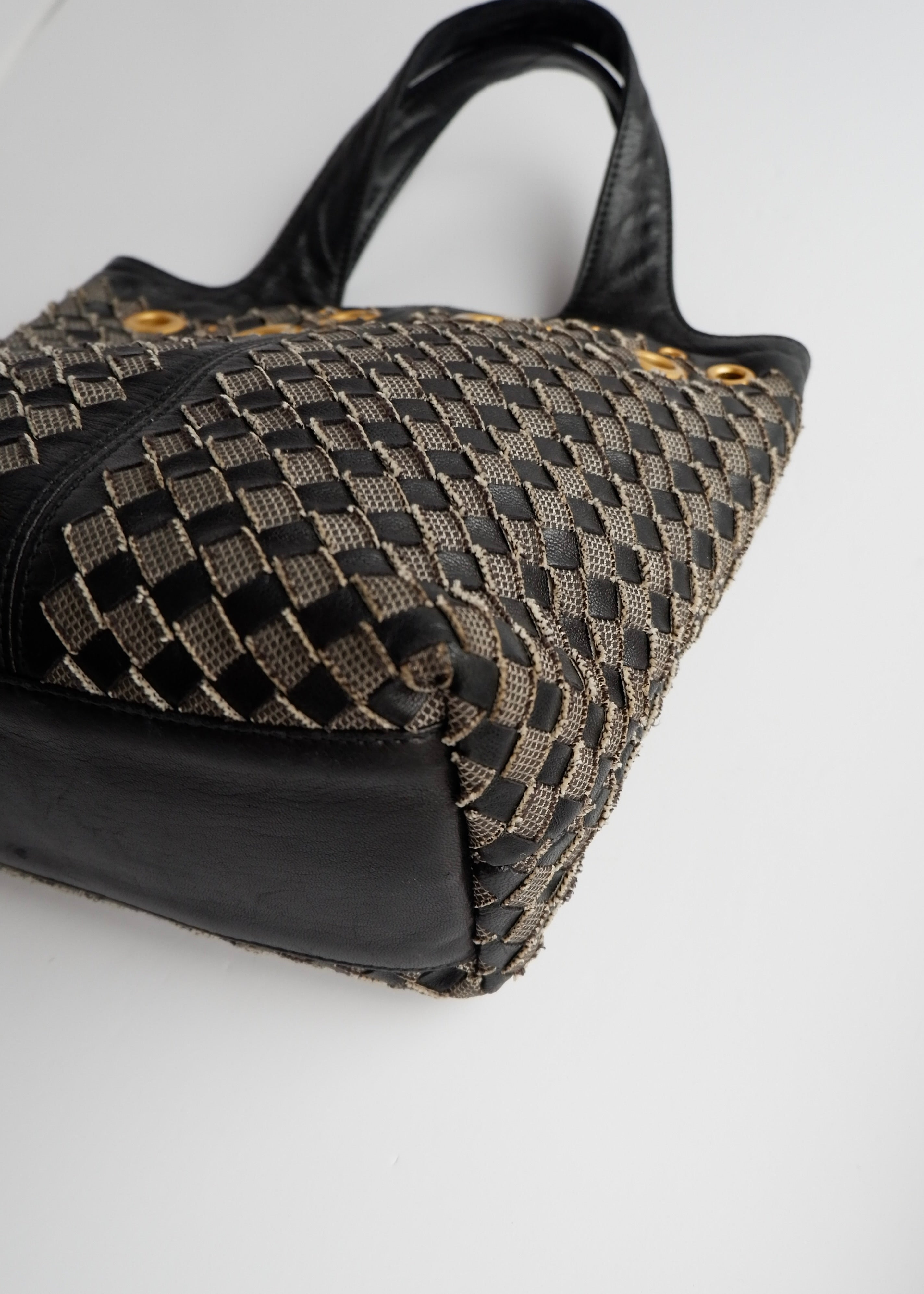 Authentic Preowned Bottega Veneta Black Leather Intrecciato Gold Rivet/Studded Handbag
