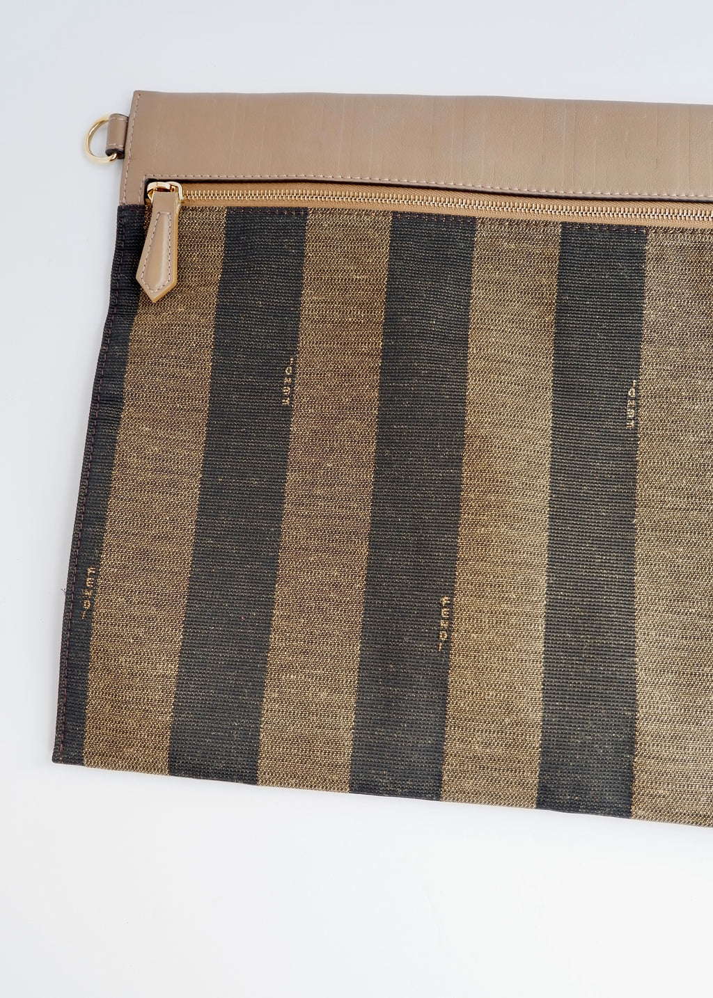 Pochette/Sac à main Fendi Pequin Stripe en toile et cuir marron, d'occasion, authentique