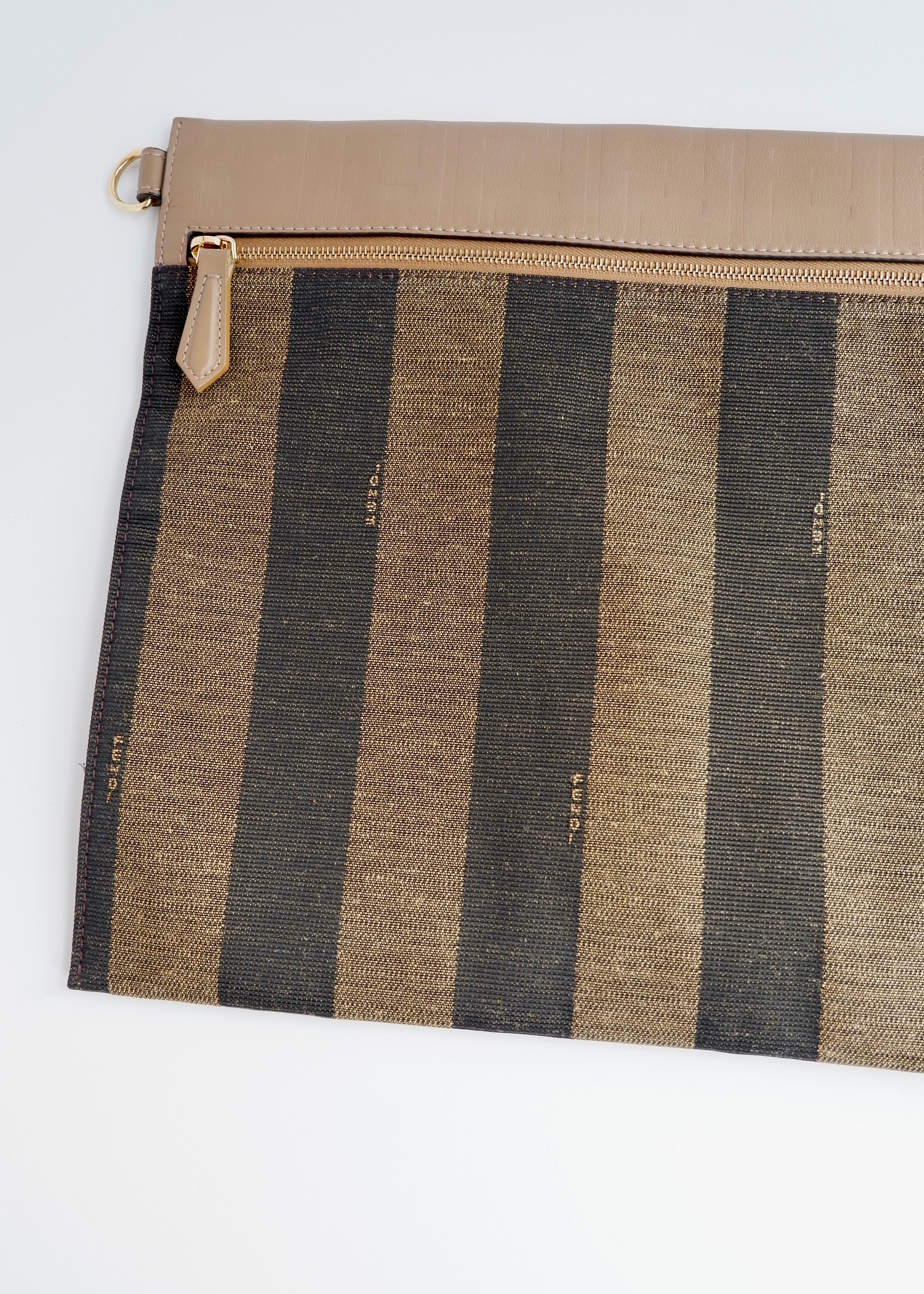 Pochette/Sac à main Fendi Pequin Stripe en toile et cuir marron, d'occasion, authentique