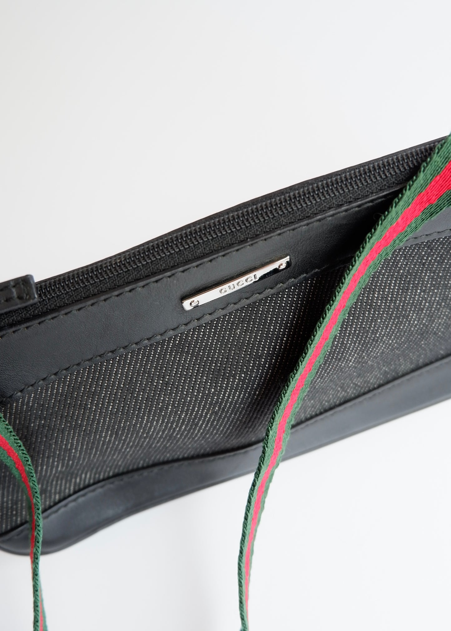 Authentic Preowned Gucci Black Denim/ Leather Sherry Line Micro Shoulder Bag