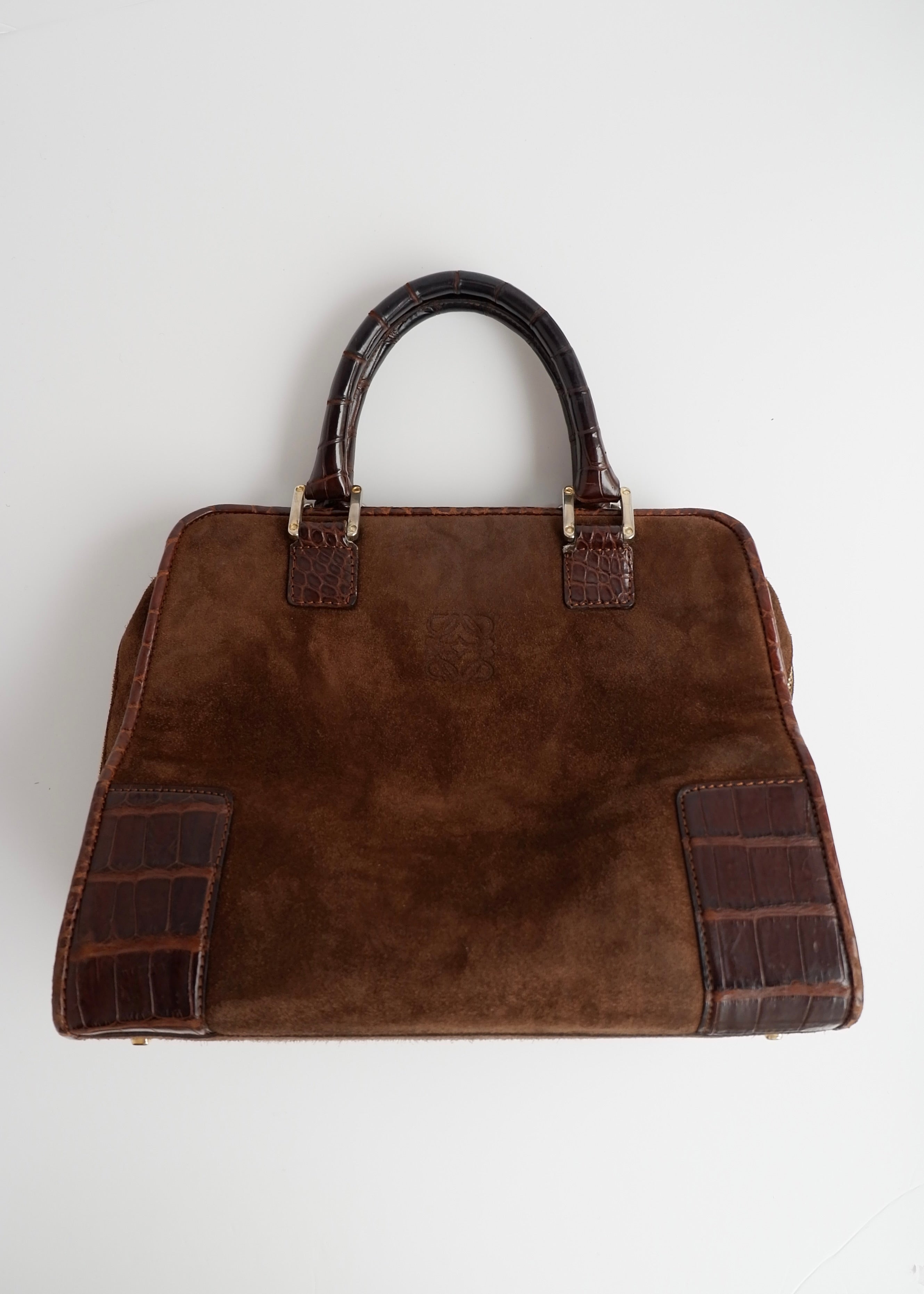 Sac à main Loewe authentique d'occasion en daim marron