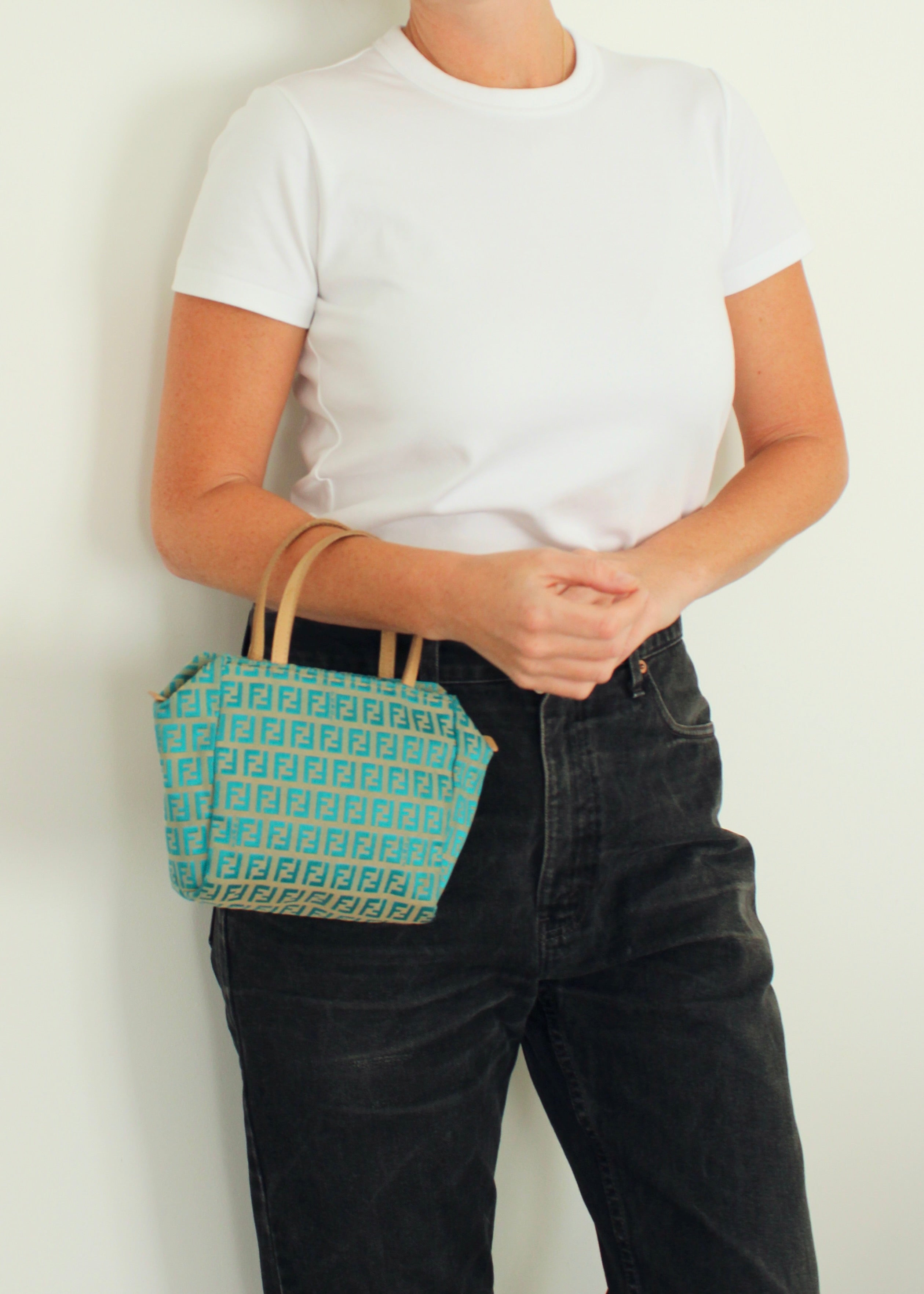 Authentic Preowned Fendi Turquoise Canvas Zucchino Micro Handbag