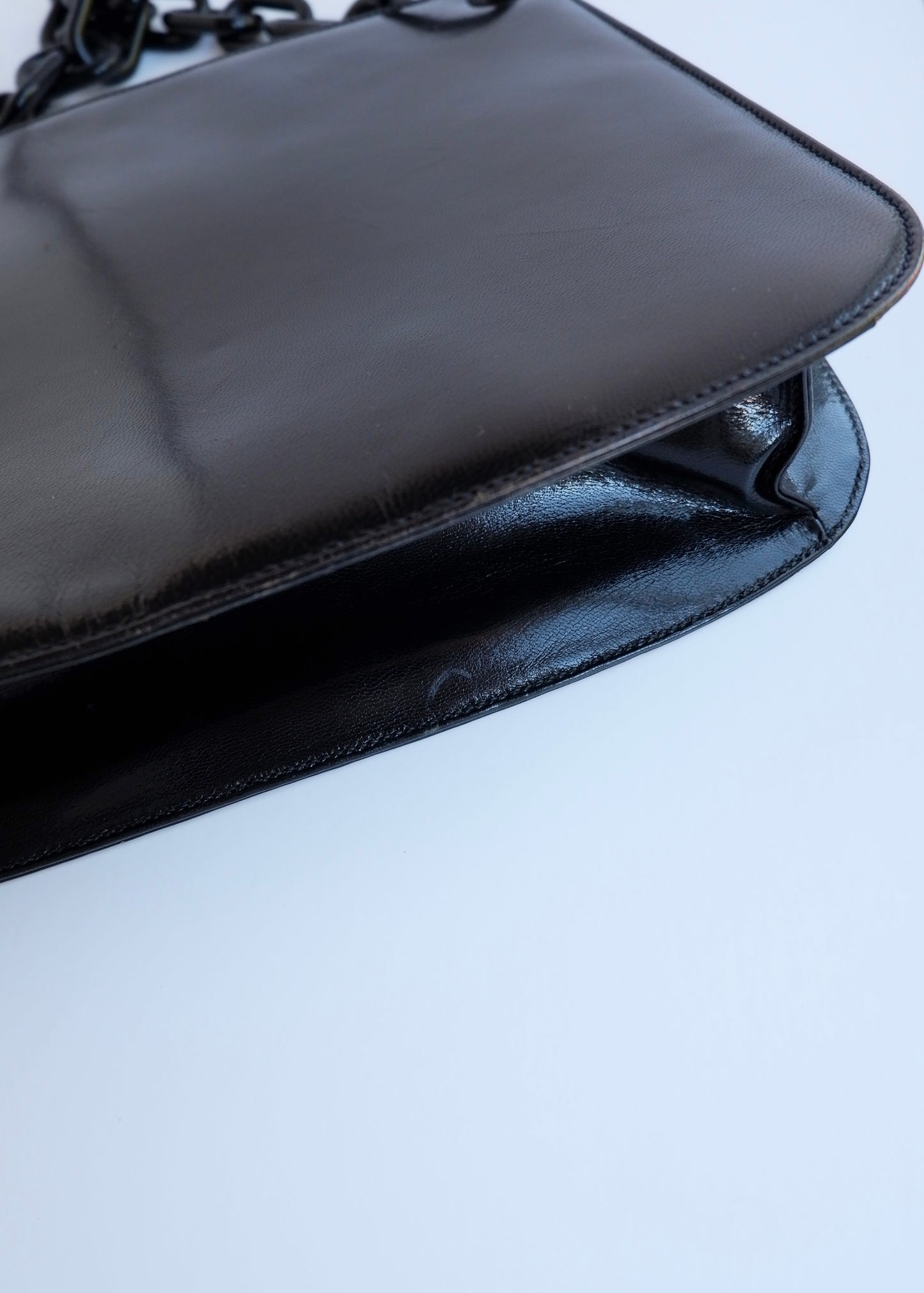 Authentic Preowned Vintage Prada Black Patent Leather Long Chain Shoulder Bag