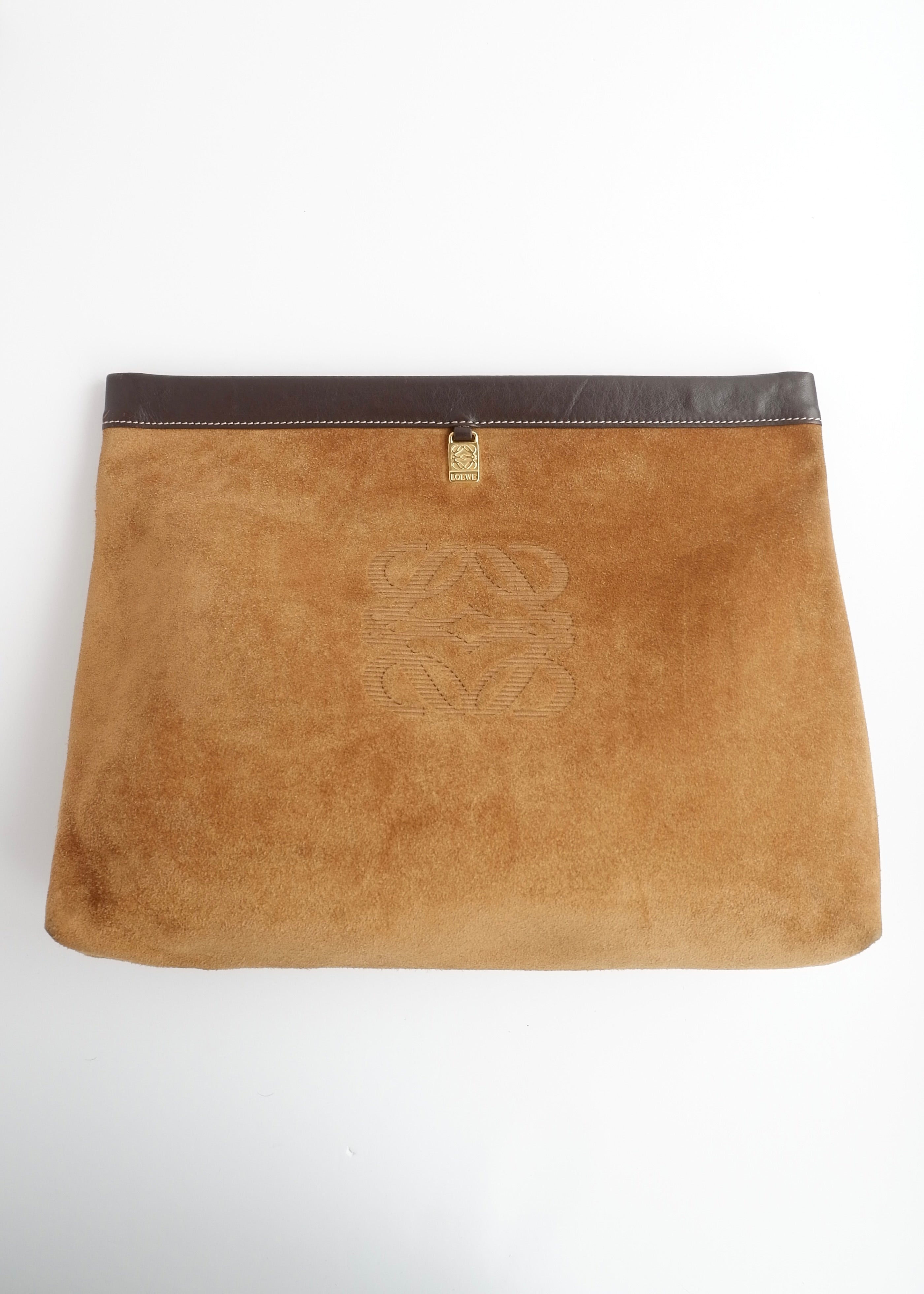 Authentic Preowned Loewe Brown Suede Oversized Clutch Bag