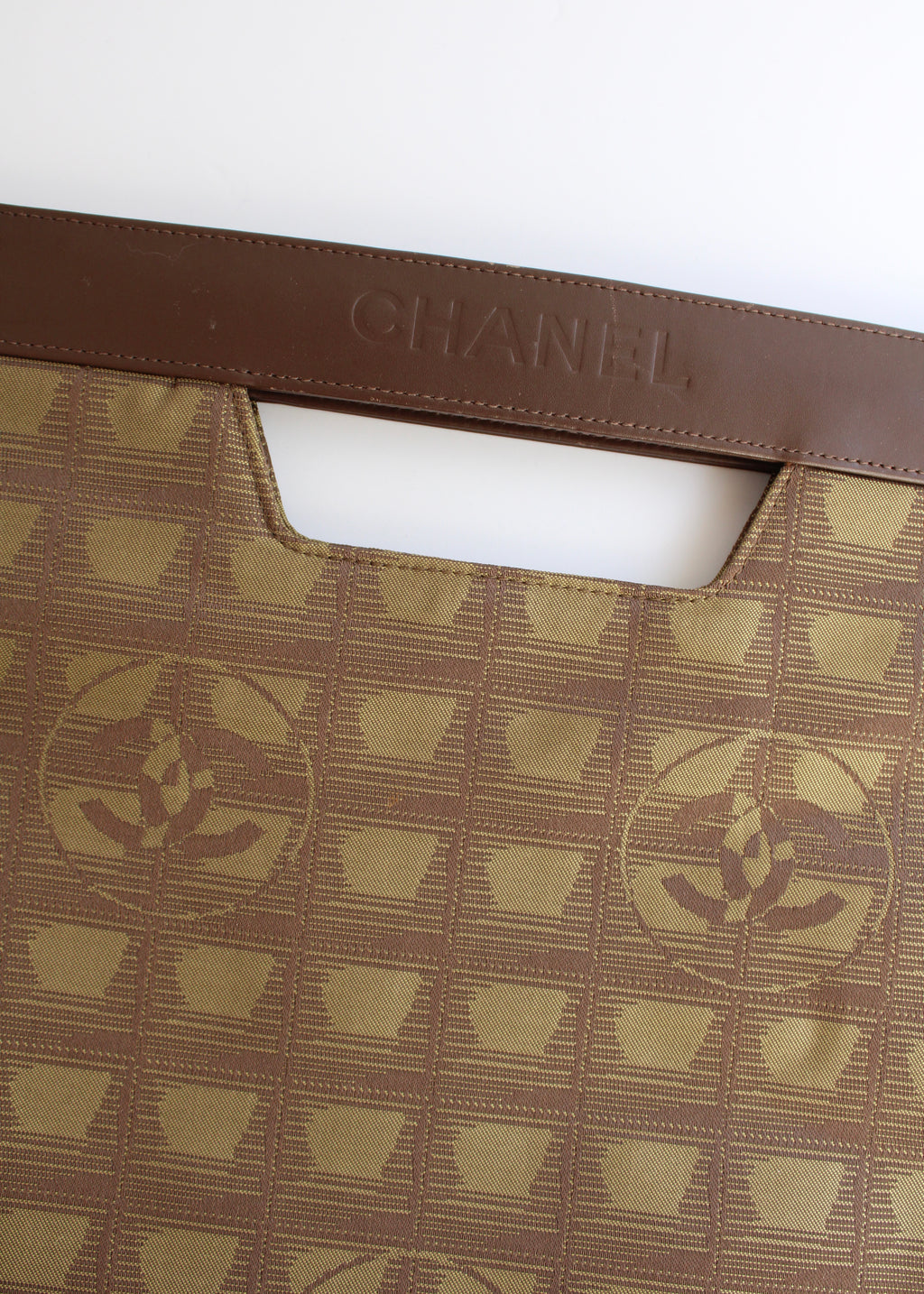 Authentic Preowned Vintage Chanel Khaki Canvas/ Leather Travel Line Clutch