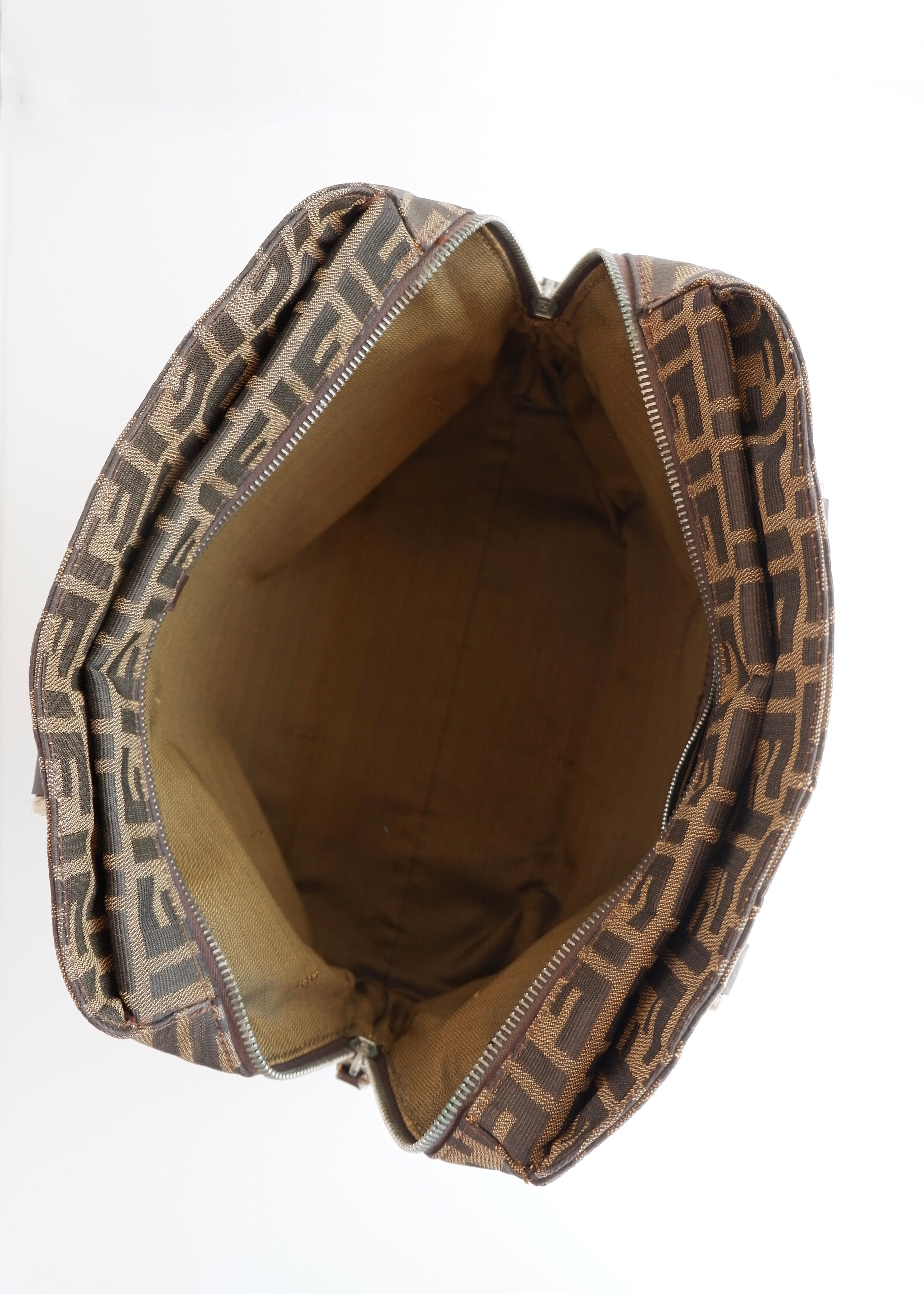 Authentic Preownd Vintage Fendi Brown Canvas Zucca Bowler Shoulder Bag