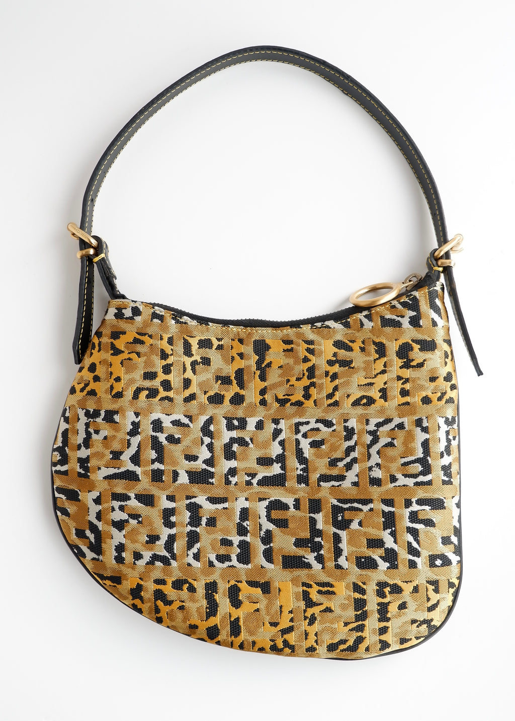 Sac Fendi authentique d'occasion, imprimé animal noir Zucca Oyster