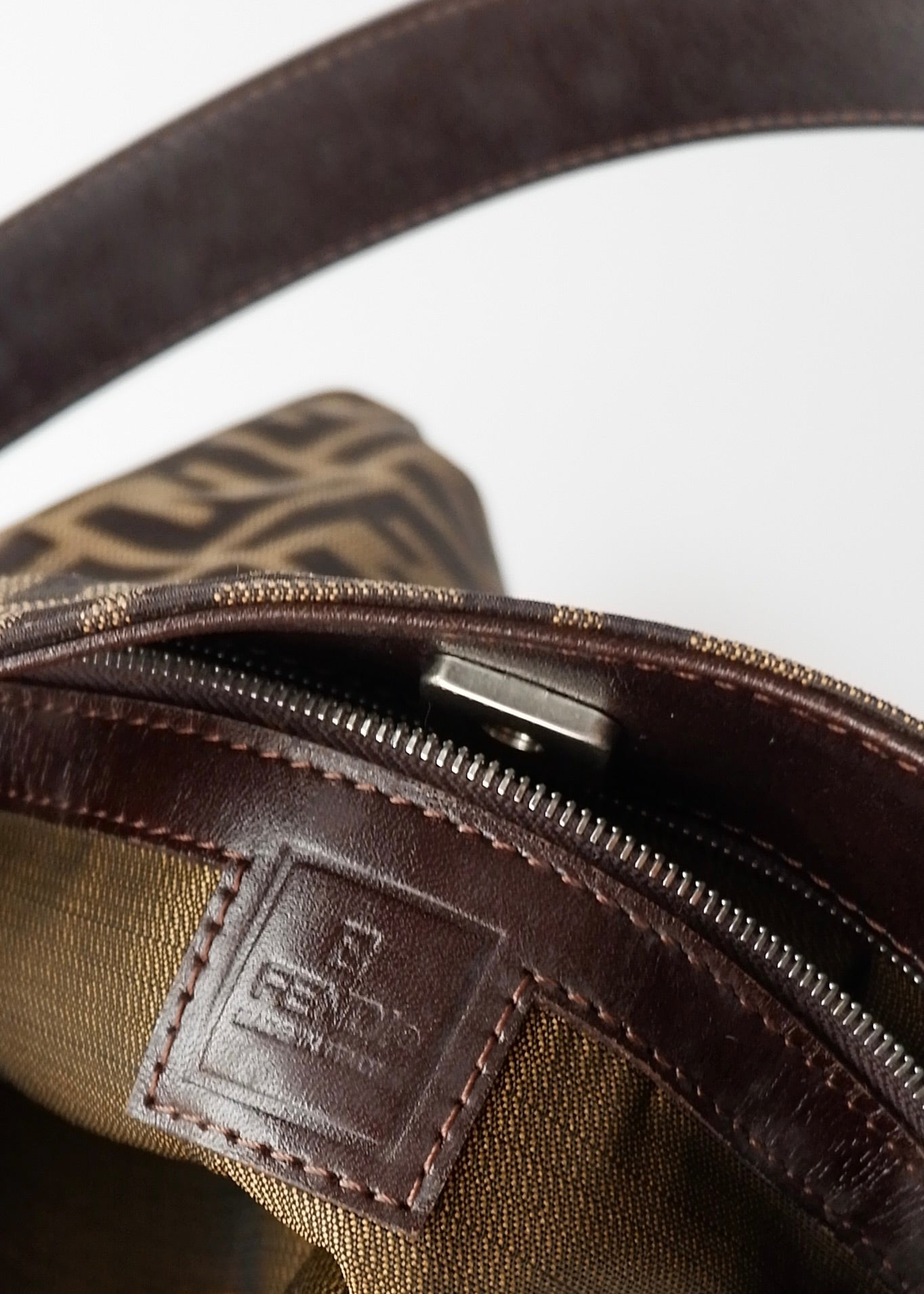 Preowned Vintage Fendi Brown Zucca Canvas/ Leather Shoulder Bag