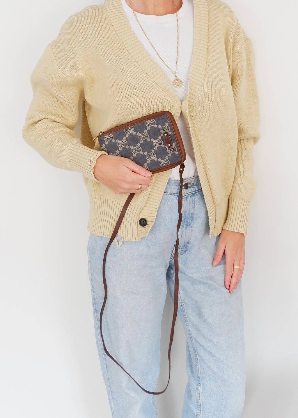 Authentic Preowned Vintage Celine Blue Denim Triomphe Print WOC