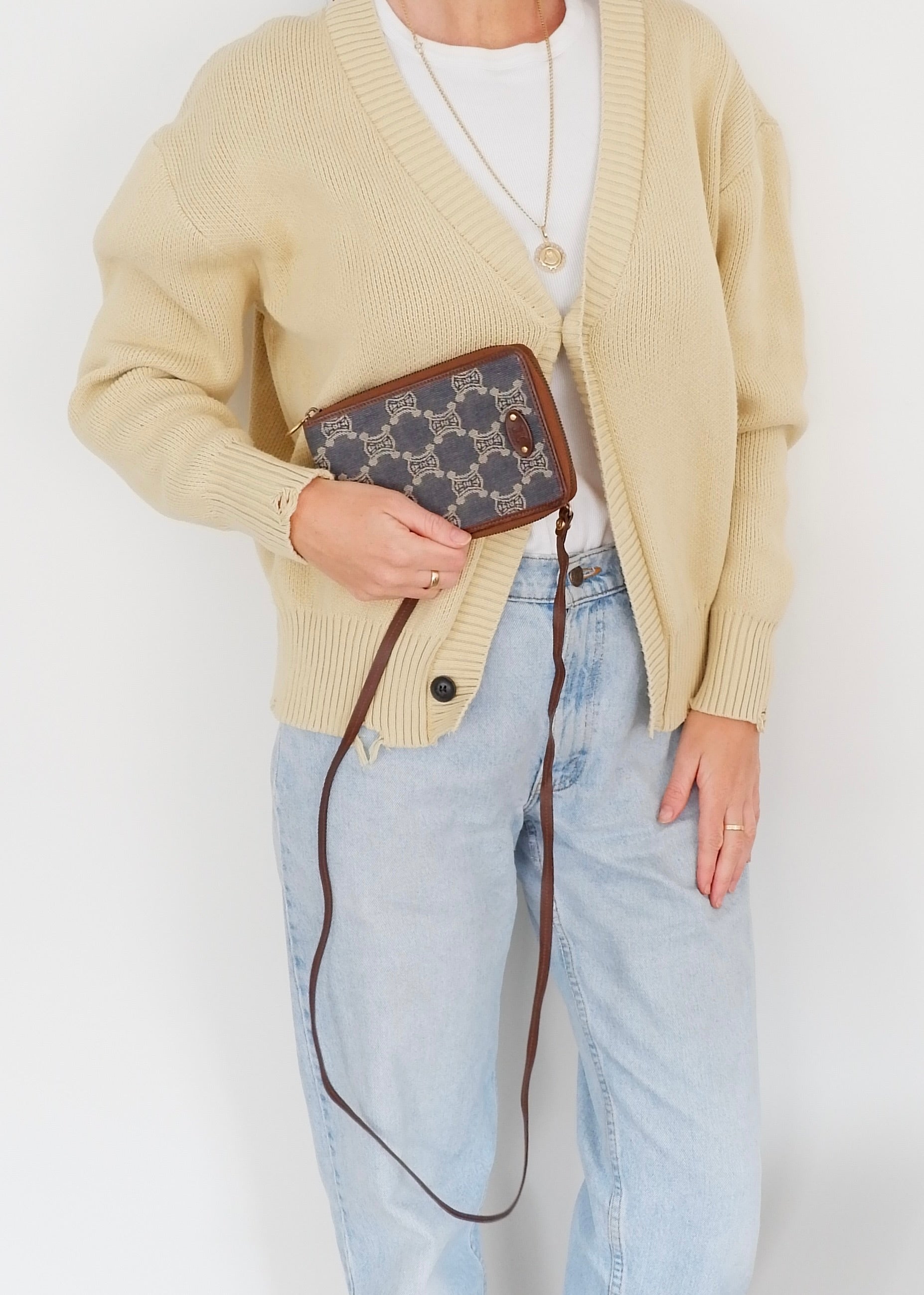 Authentic Preowned Vintage Celine Blue Denim Triomphe Print WOC