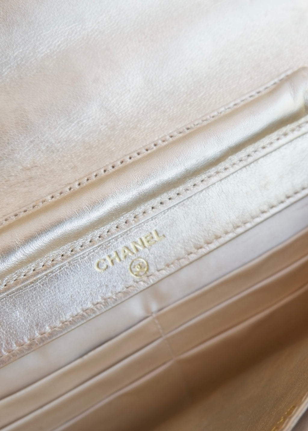 Authentic Preowned Chanel Gold Canvas New Travel Line WOC Bag