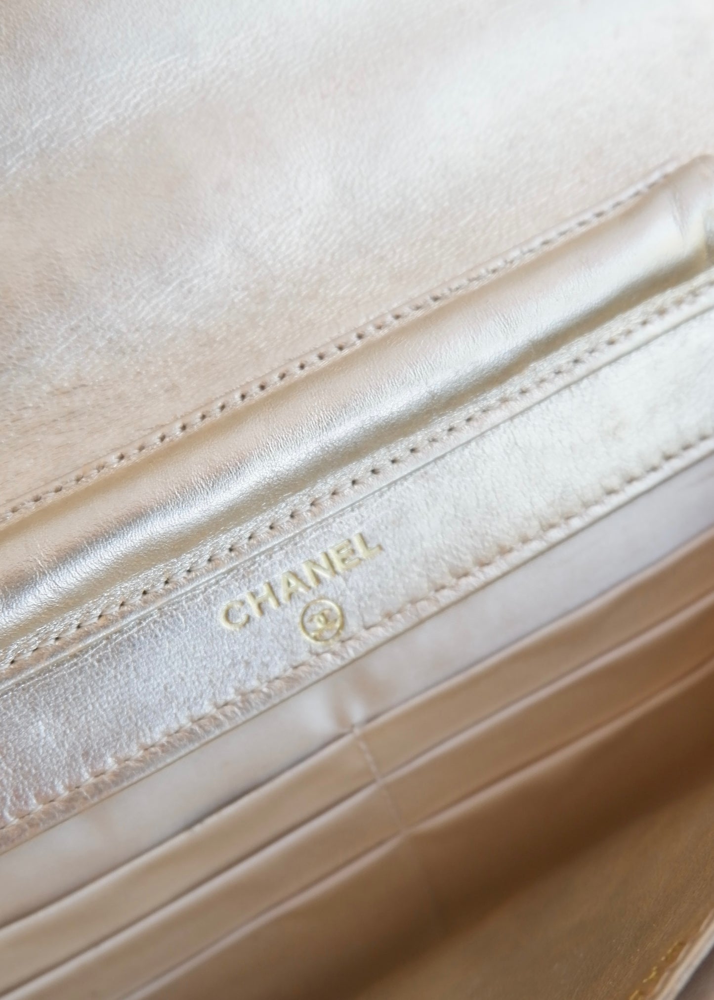 Authentic Preowned Chanel Gold Canvas New Travel Line WOC Bag
