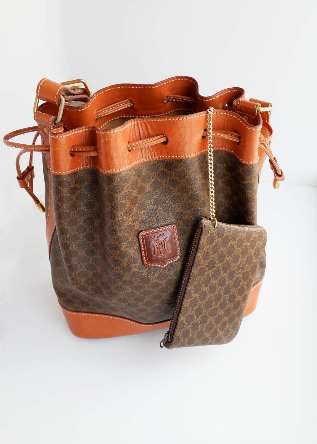 Authentic Preowned Vintage Celine Brown Macadam Bucket Crossbody Bag