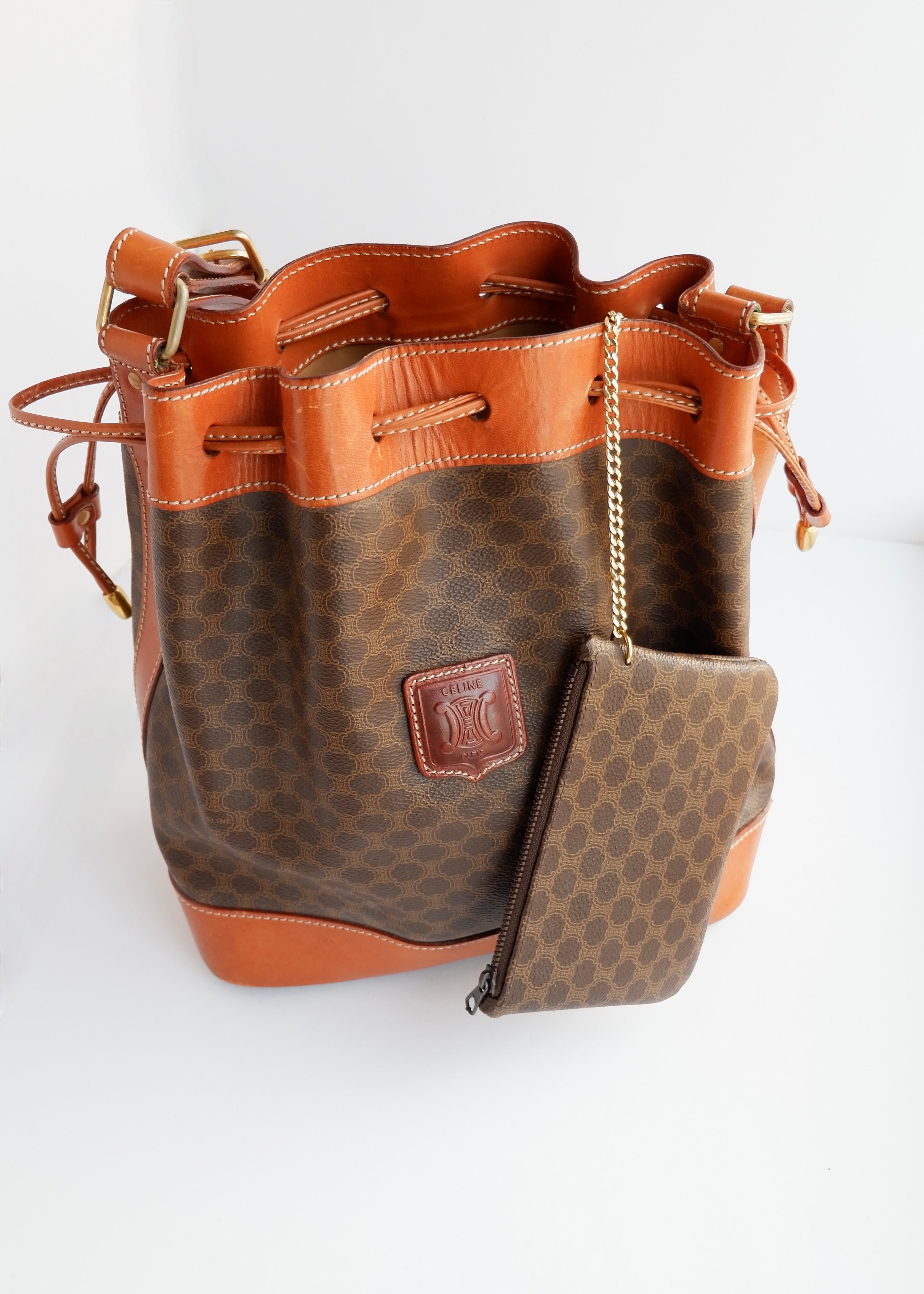 Authentic Preowned Vintage Celine Brown Macadam Bucket Crossbody Bag