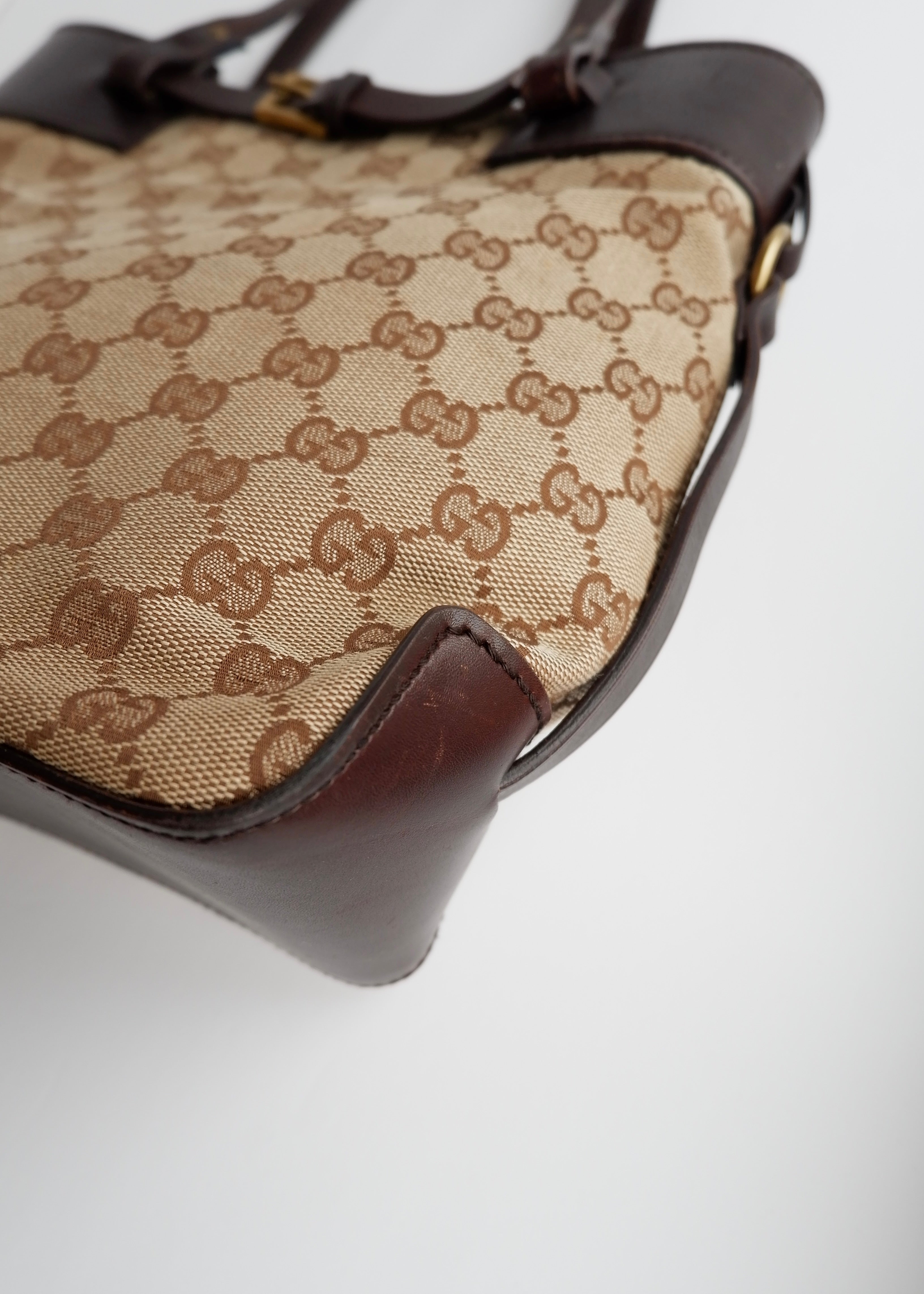 Authentic Preowned Gucci Brown GG Canvas Leather Buckle Shoulder Bag